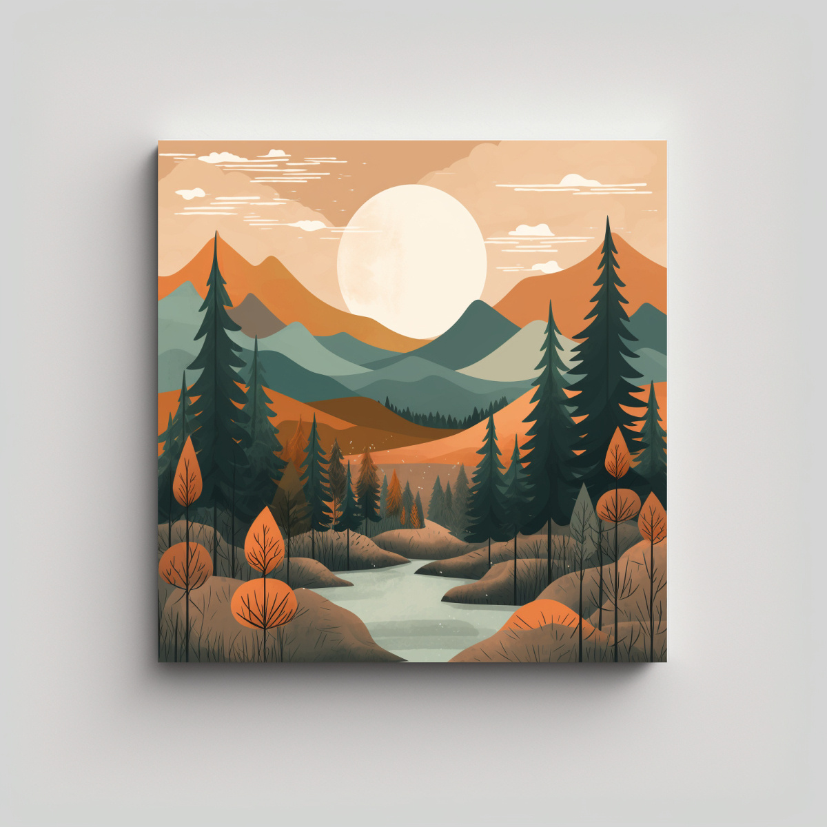 arte-en-lienzo-del-bosque-de-monta-a-minimalista-en-bastidor-de-alta-calidad