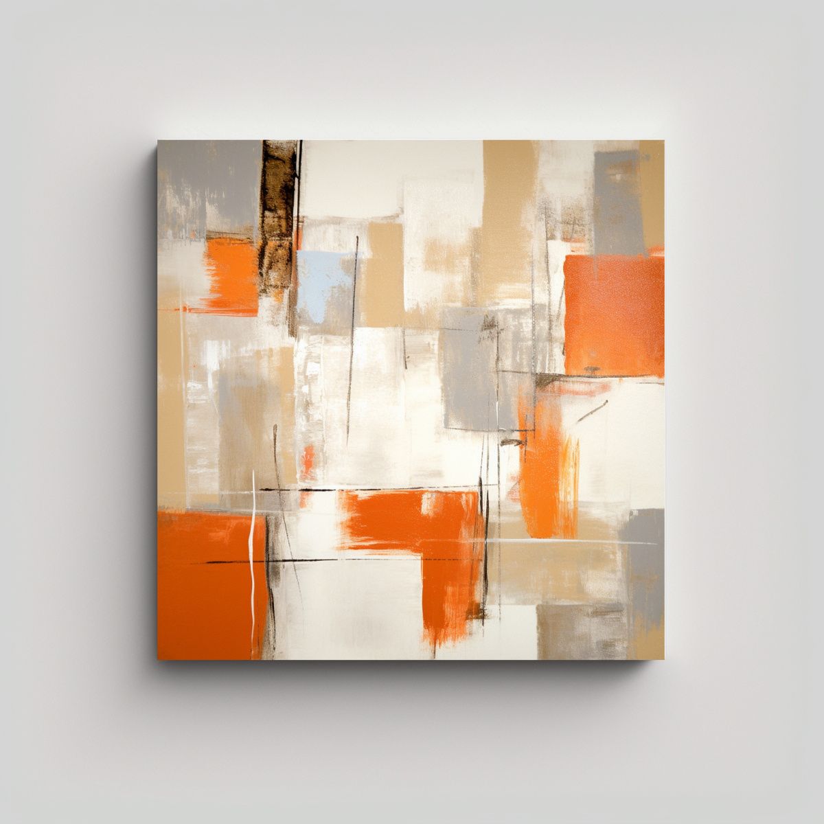 arte-pared-cuadro-abstracta-naranja-textura-beige