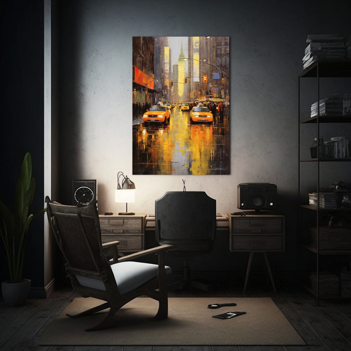 arte-pared-moderno-pintura-leo-escena-calle-taxis-coches-1