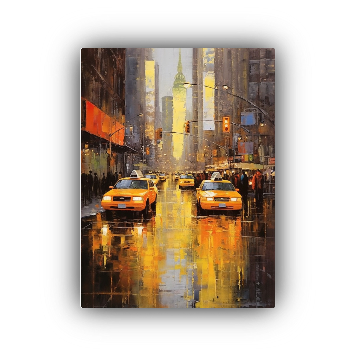 arte-pared-moderno-pintura-leo-escena-calle-taxis-coches