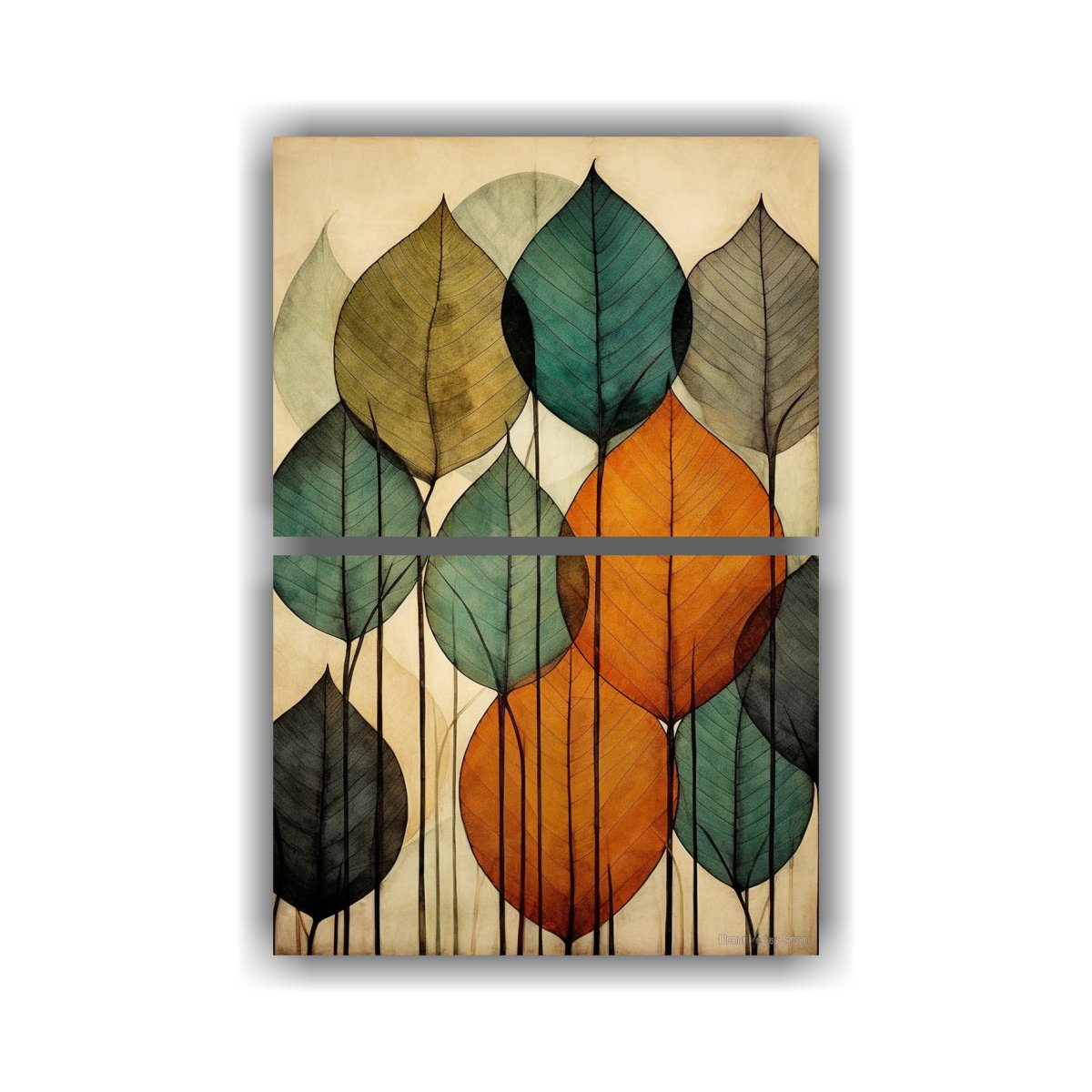 artes-acuarela-expresividad-a-knolling-lineart-y-wash-cuadro-hojas