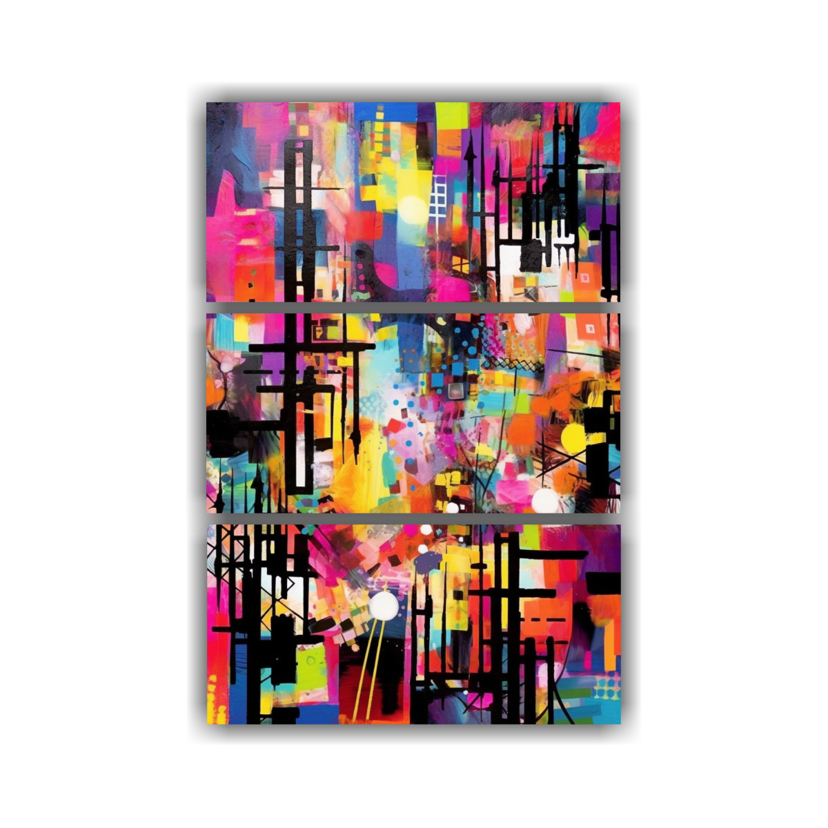 conjunto-de-3-pinturas-abstractas-de-cuadro-en-bastidor-collage-de-varsovia-antigua-y-moderna-en-estilo-loco-de-zielony3ski-