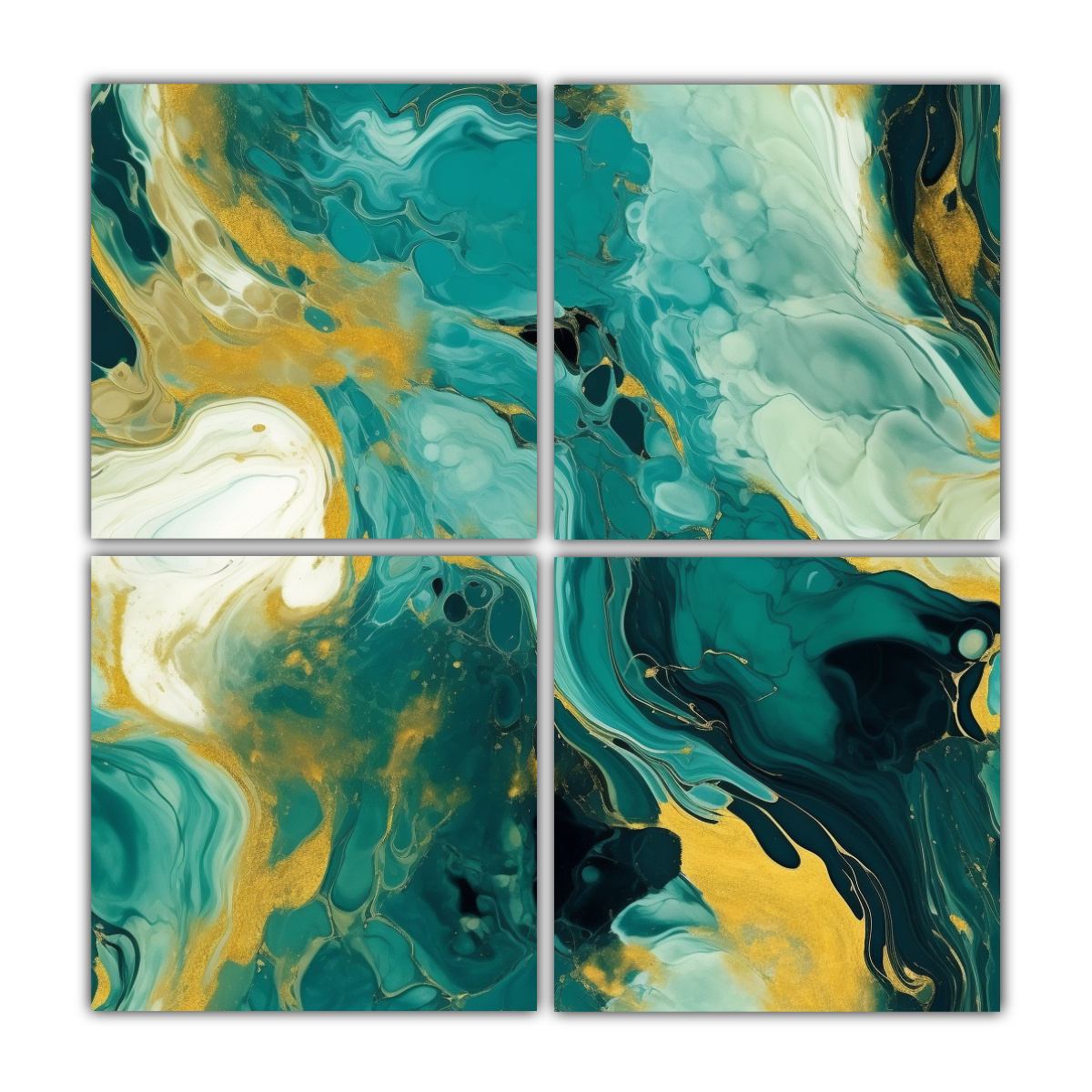 cuadriptico-calidos-ambiente-pintura-abstracta-en-azul-turquesa-y-dorado