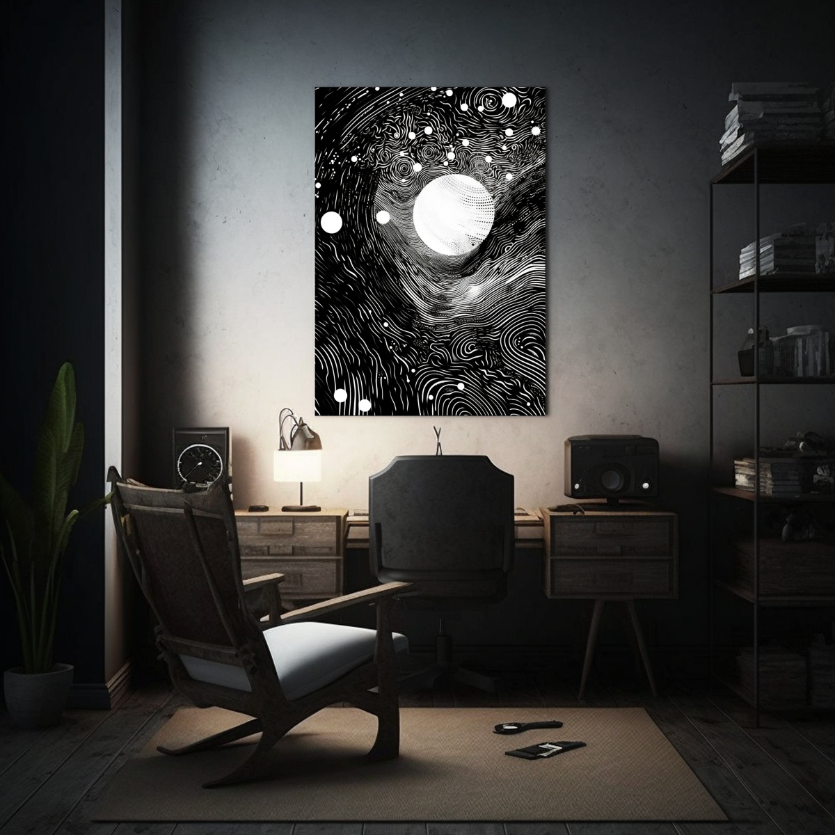 cuadro-abstracto-en-blanco-y-negro-ondulado-1