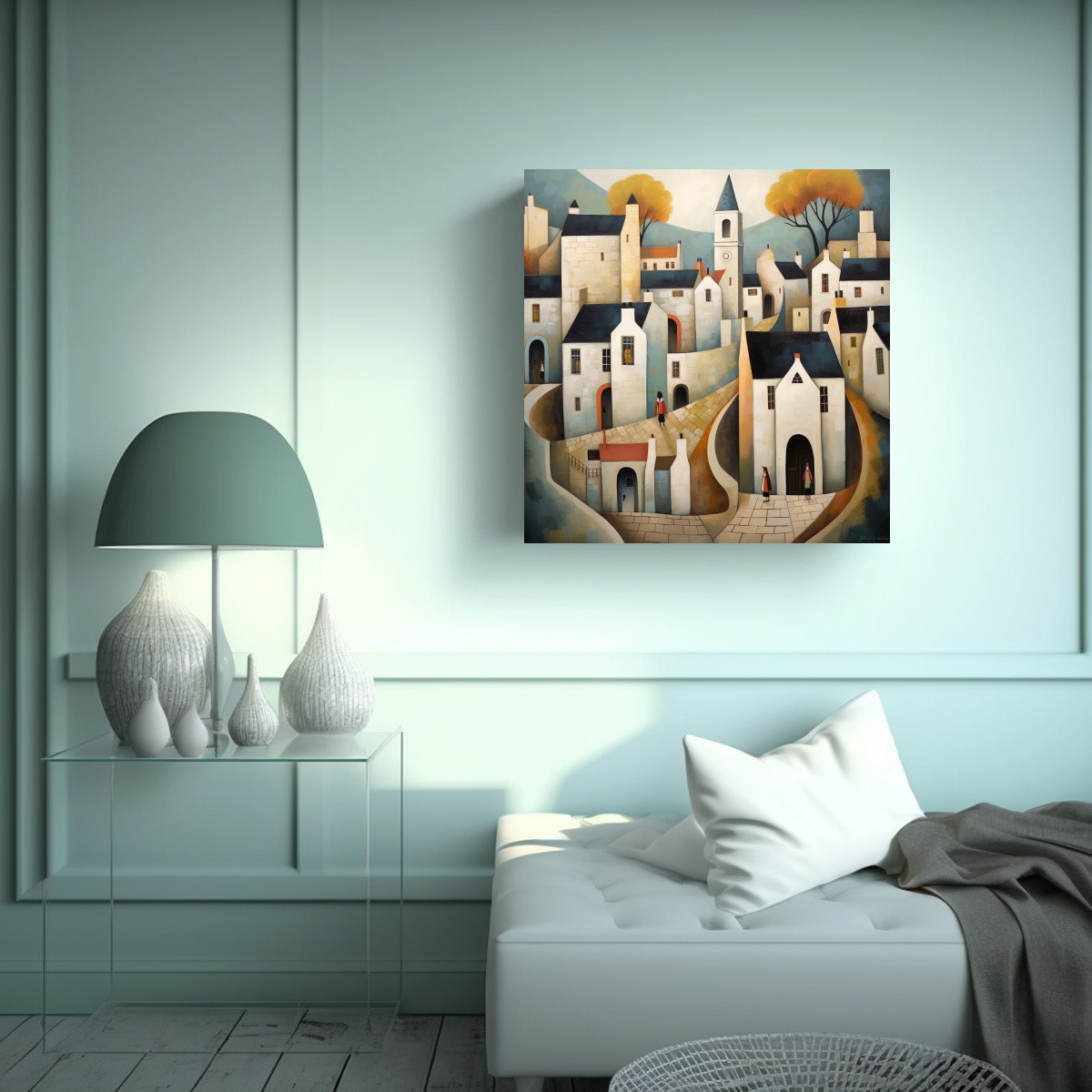 cuadro-dibujo-formaci-n-aldea-antigua-castillo-iglesia-estilo-george-birrell-1