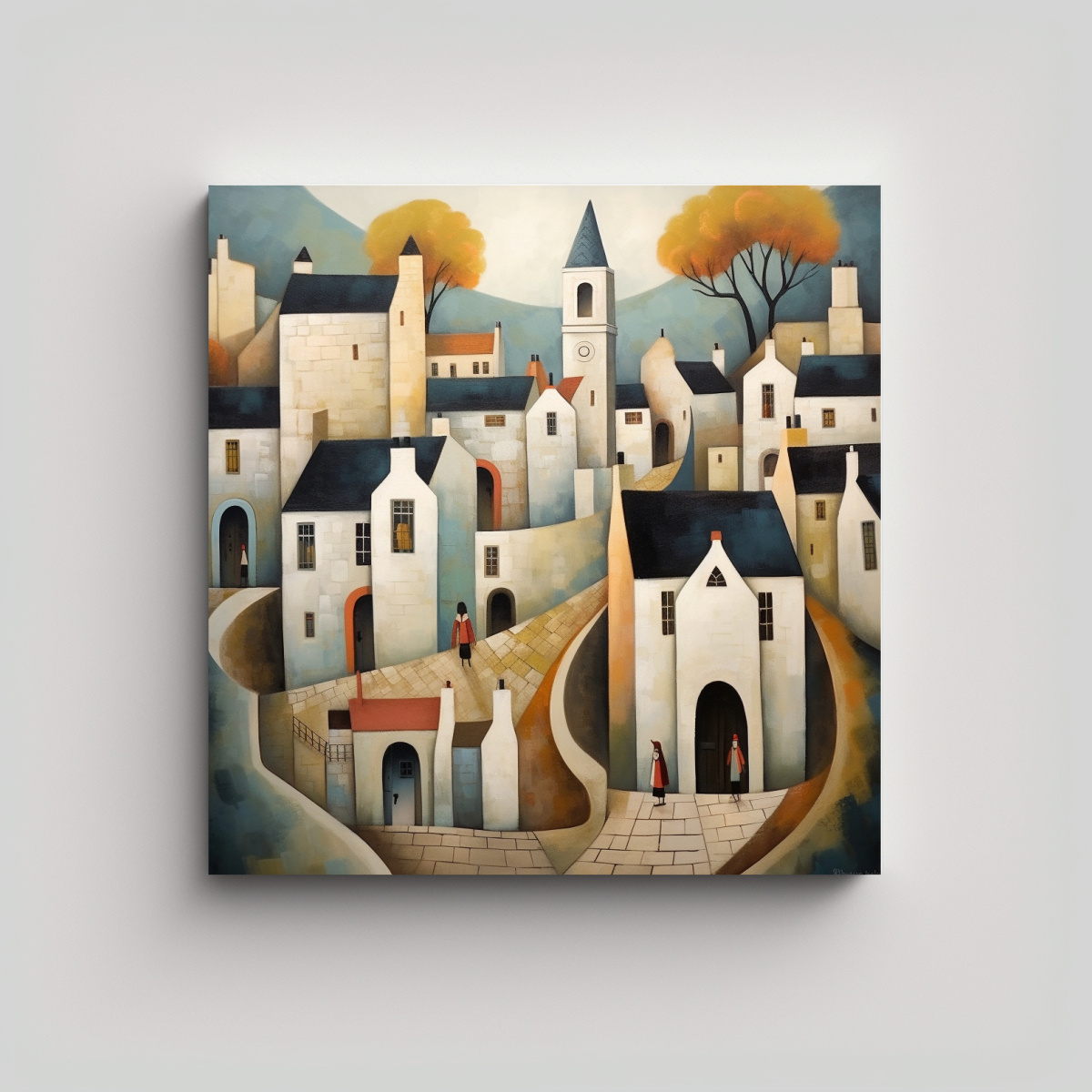 cuadro-dibujo-formaci-n-aldea-antigua-castillo-iglesia-estilo-george-birrell