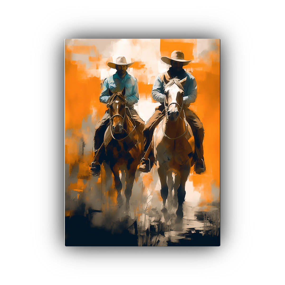 Cuadro Expresividad Pintura Cowboys Occidentales A Caballo Estilo Cono -  Decocuadros