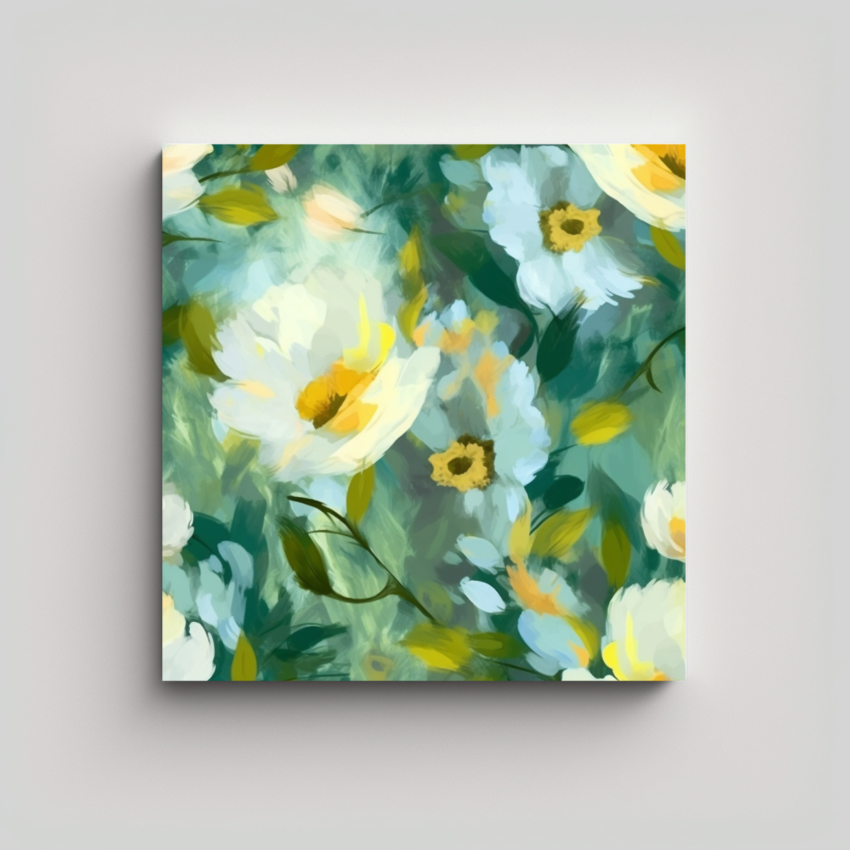 cuadro-impresionante-con-patr-n-de-flores-primaverales-en-colores-verdes-lienzo-finas-l-neas