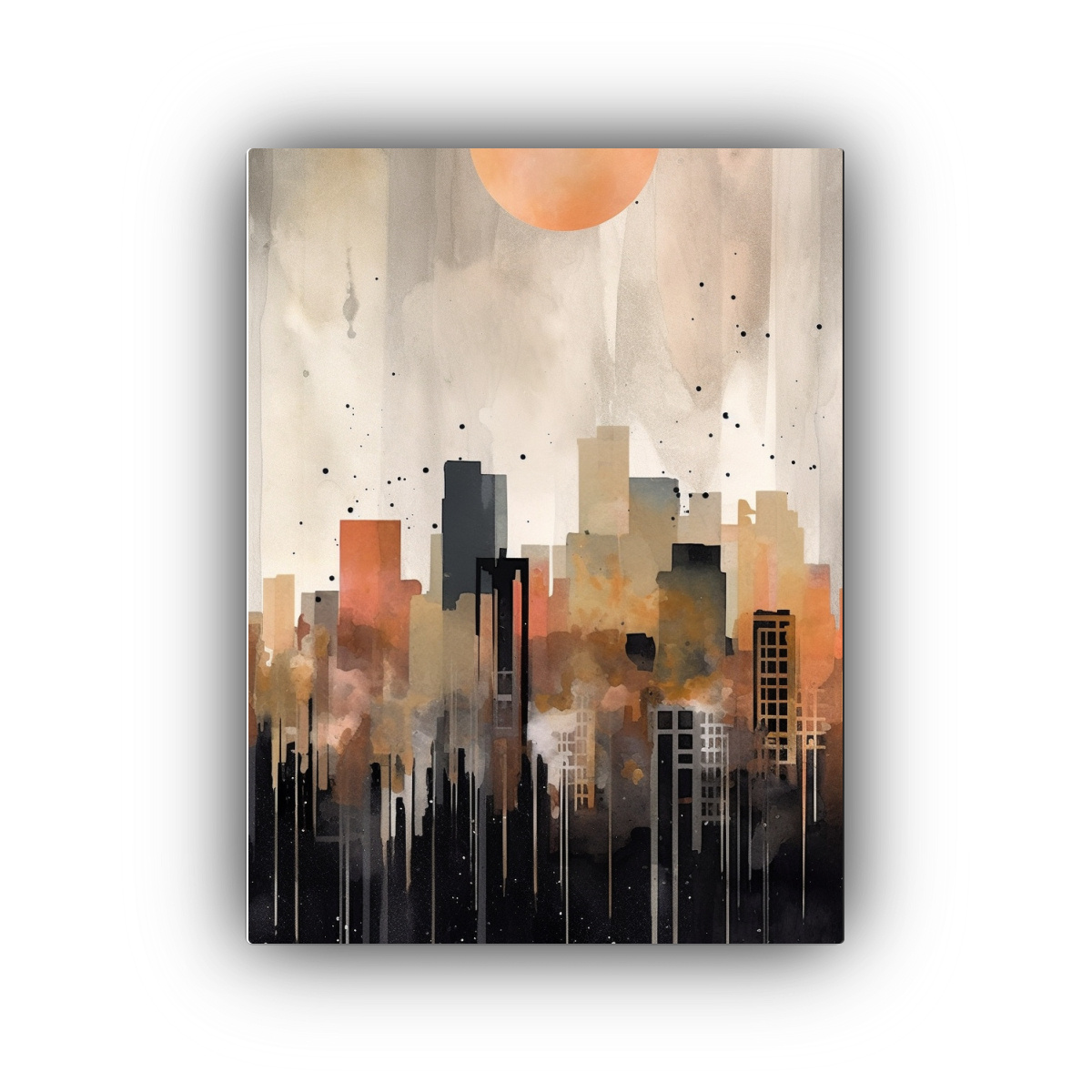 cuadro-minimalista-ciudad-con-skyline-en-acuarela-fondo-negro