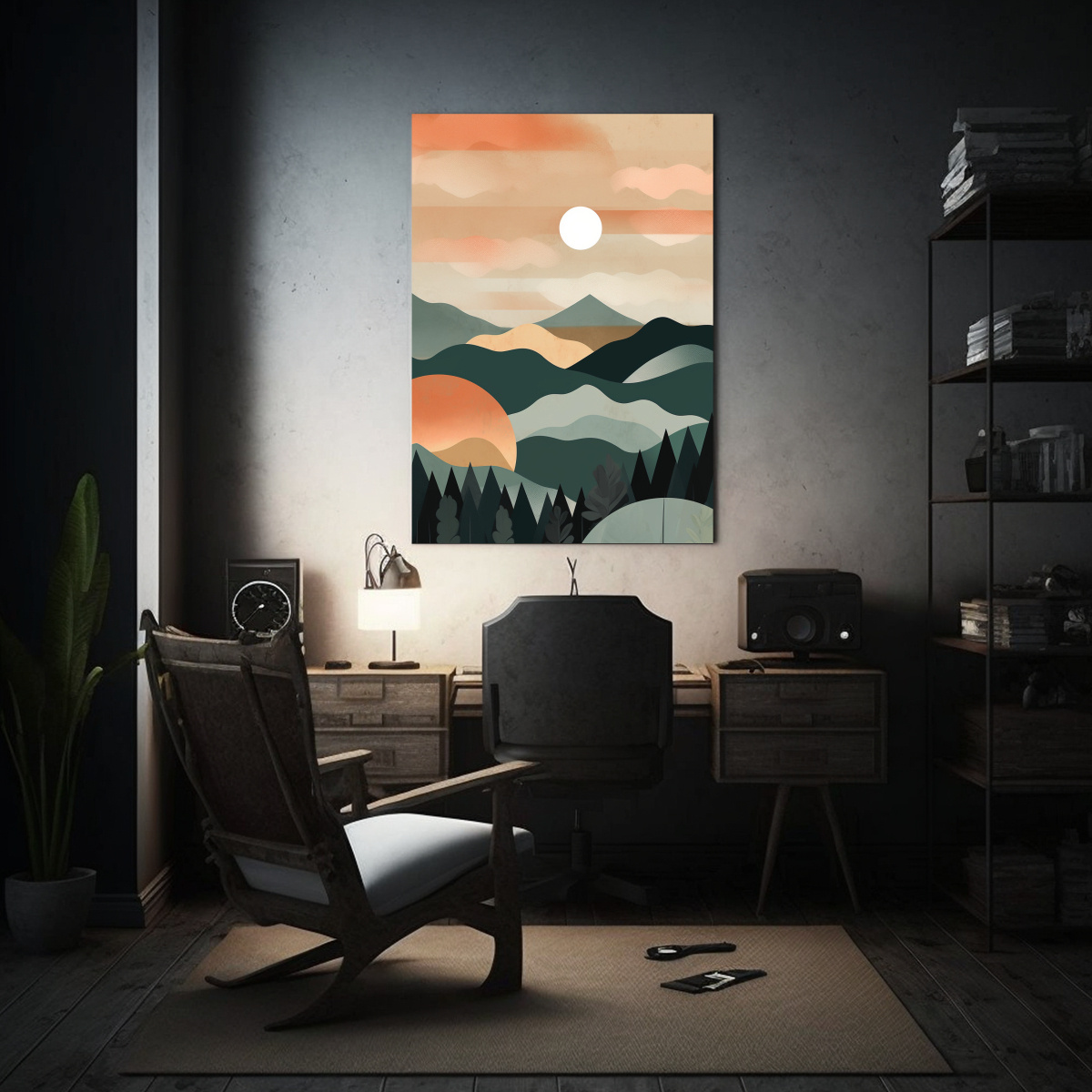 cuadro-tela-expresi-n-estrellados-atardecer-sobre-monta-as-y-hojas-en-el-fondo-r-1