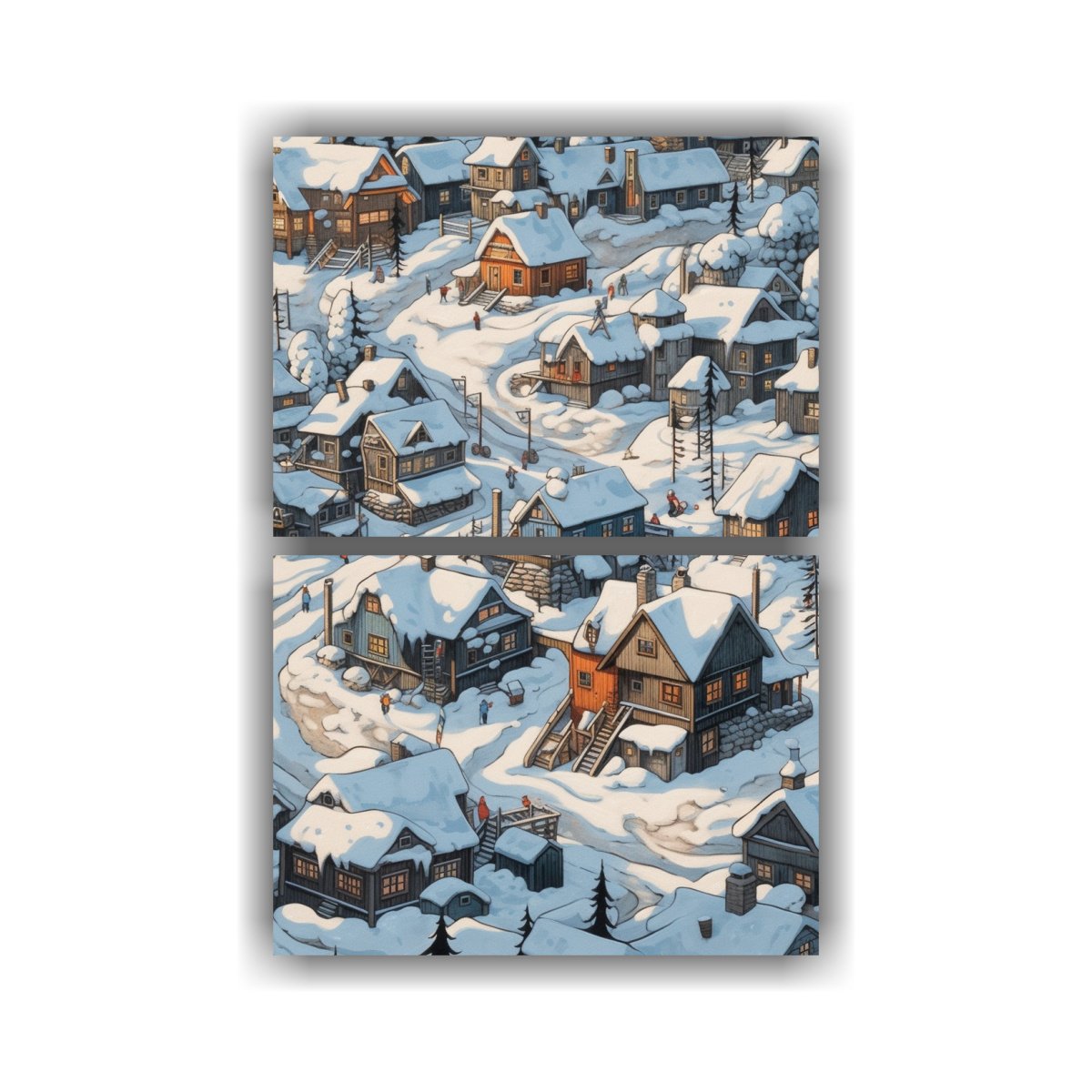 cuadro-tema-ambiente-casas-y-mu-ecos-de-nieve-en-la-nieve