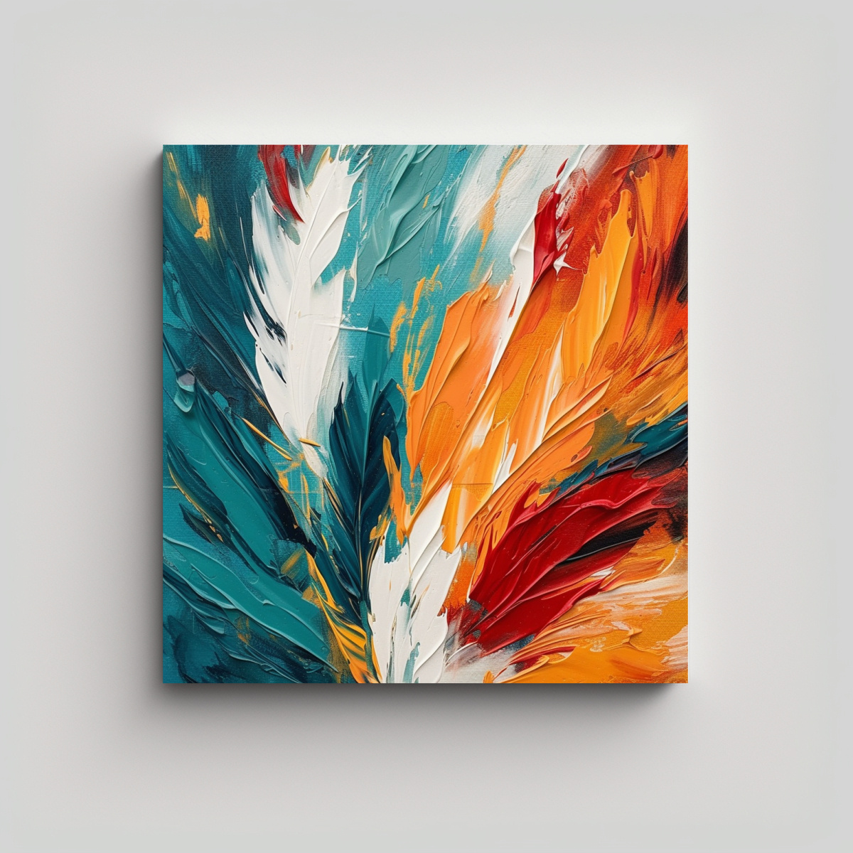 cuadro-vintage-abstracto-plumas-naturaleza-viva-azul-rojo-naranja-blanco