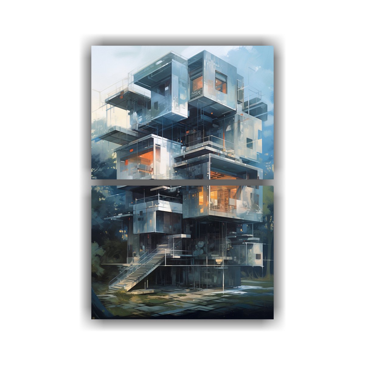 cuadros-abstractos-con-casa-y-ventanas-para-decoraci-n-de-sala