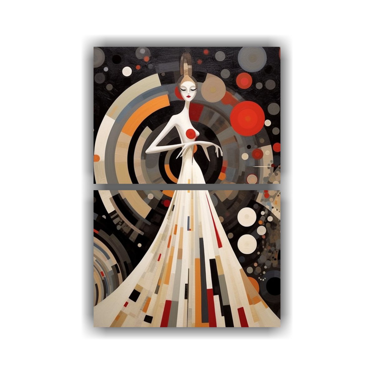 cuadros-de-acuarela-para-sala-con-mujer-extendiendo-los-brazos-frente-a-un-fondo-blanco-y-negro