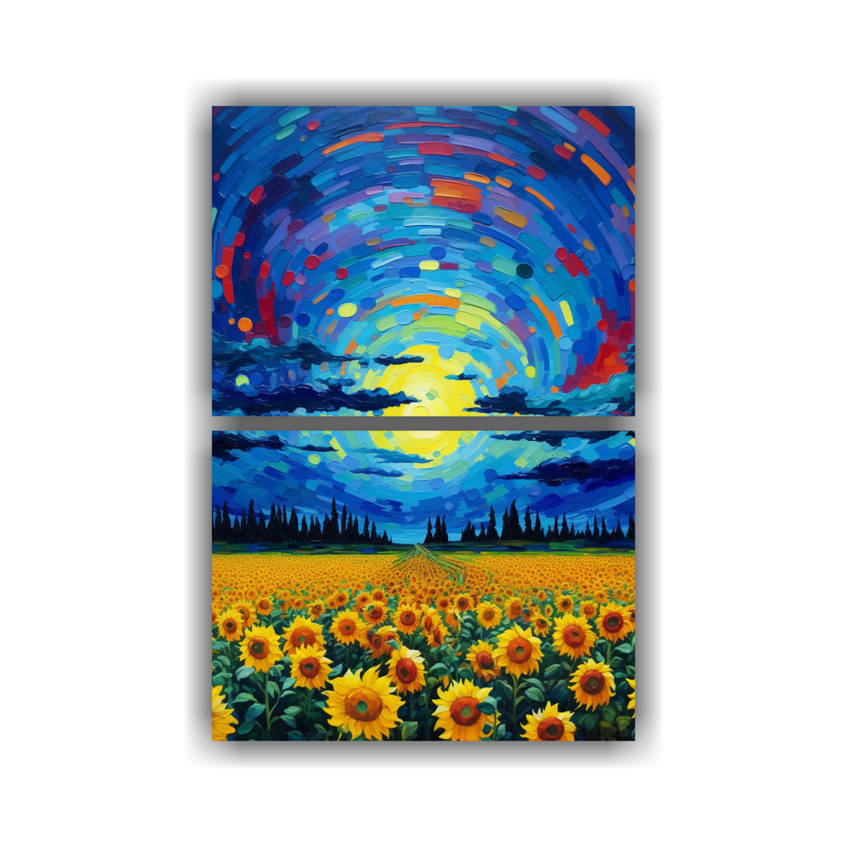 cuadros-tela-sublimada-tem-tica-campo-de-girasoles-con-arco-ris