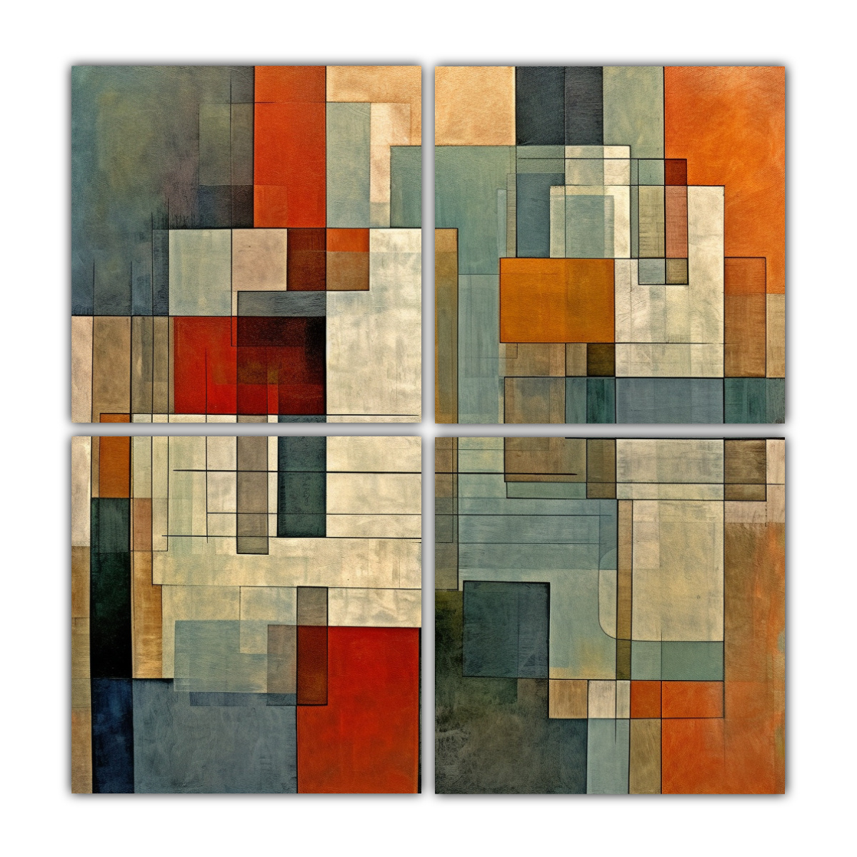 cuatro-arte-pared-concepto-living-l-neas-y-cuadrados-abstractos