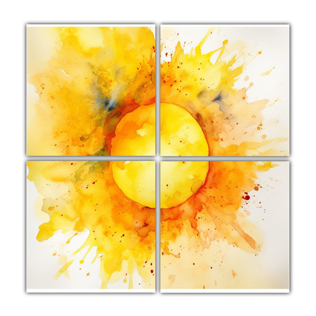 cuatro-cuadros-tema-poder-estilo-acuarela-sol-amarillo-brillante