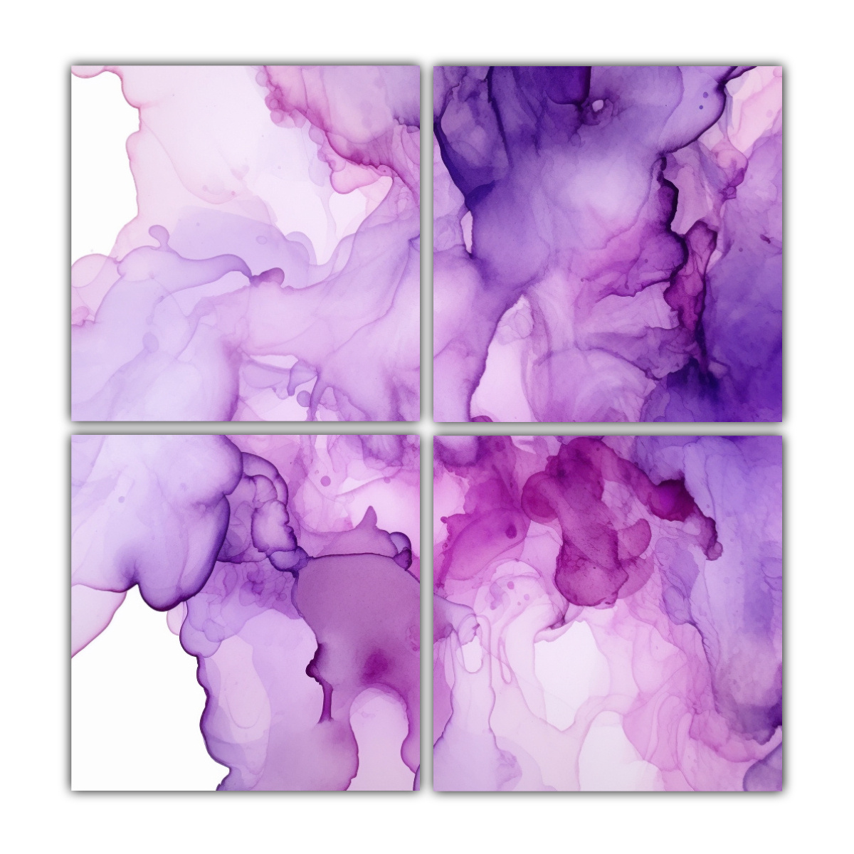 cuatro-lienzos-decorativo-refinado-tinta-de-alcohol-morado-suave-sobre-fondo-blanco
