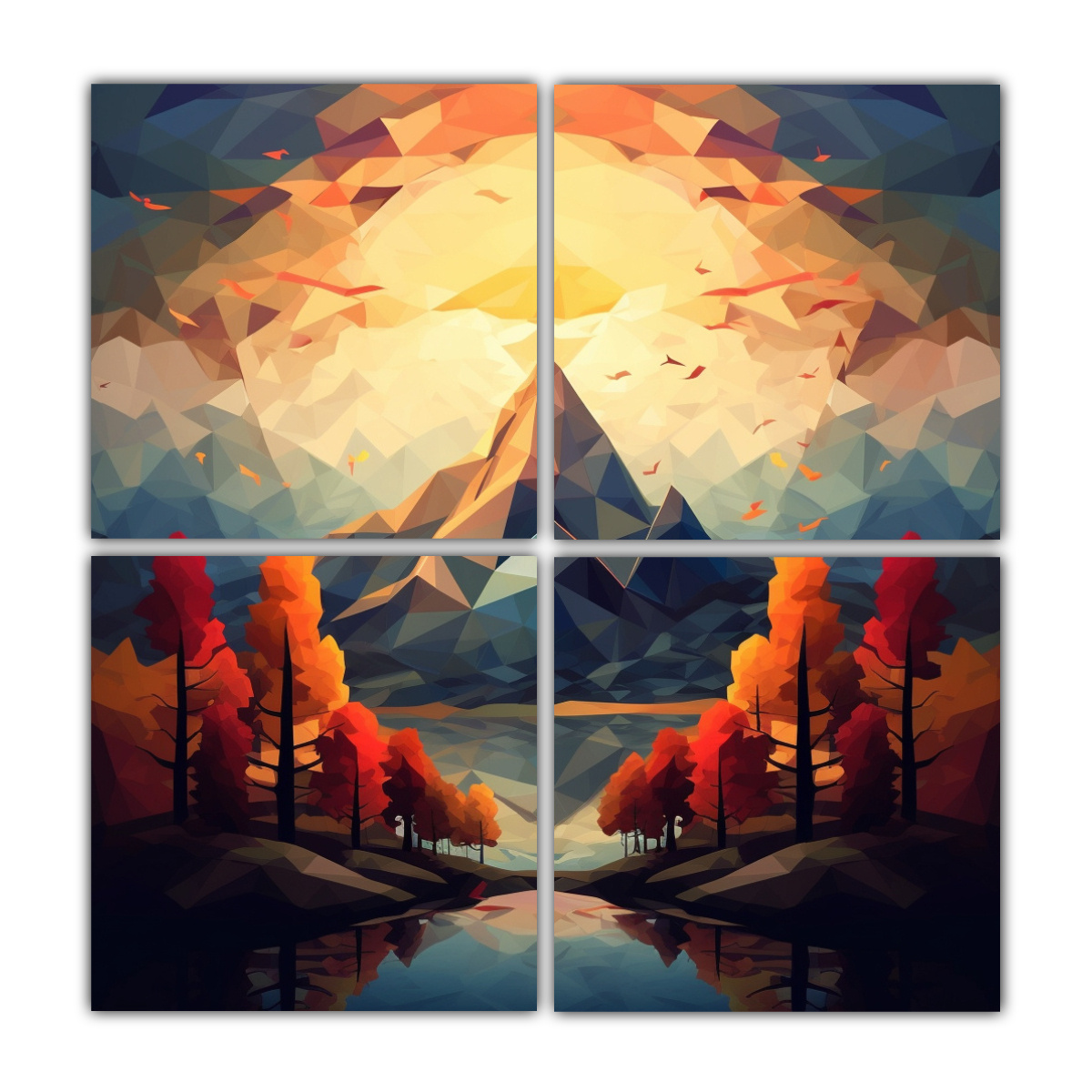 cuatro-lienzos-vibrantes-en-estilo-poligonal-de-arte-naturaleza