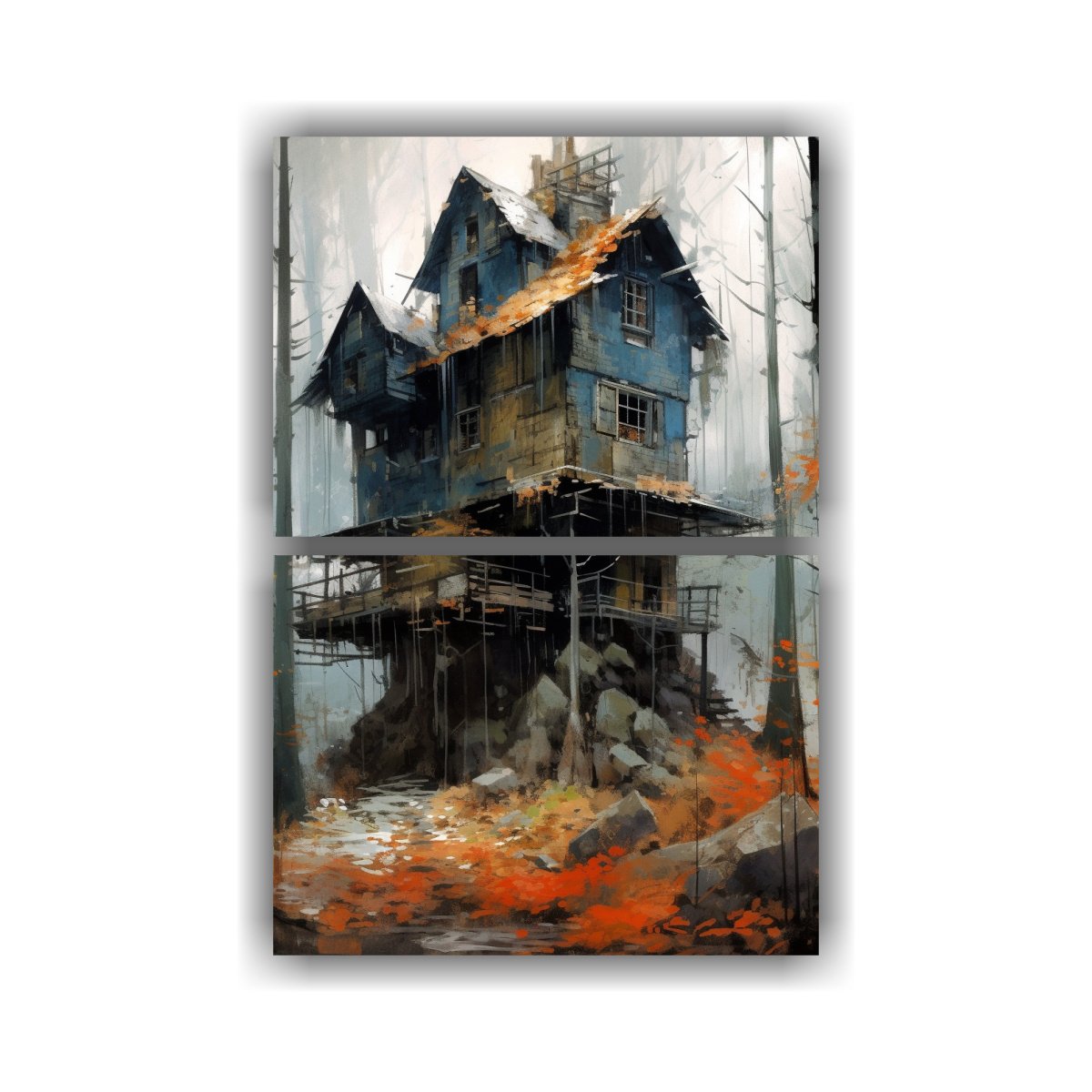 dos-pinturas-acuarela-cl-sicas-de-una-casa-en-el-bosque-ian-mcque-y-richard-schmid-