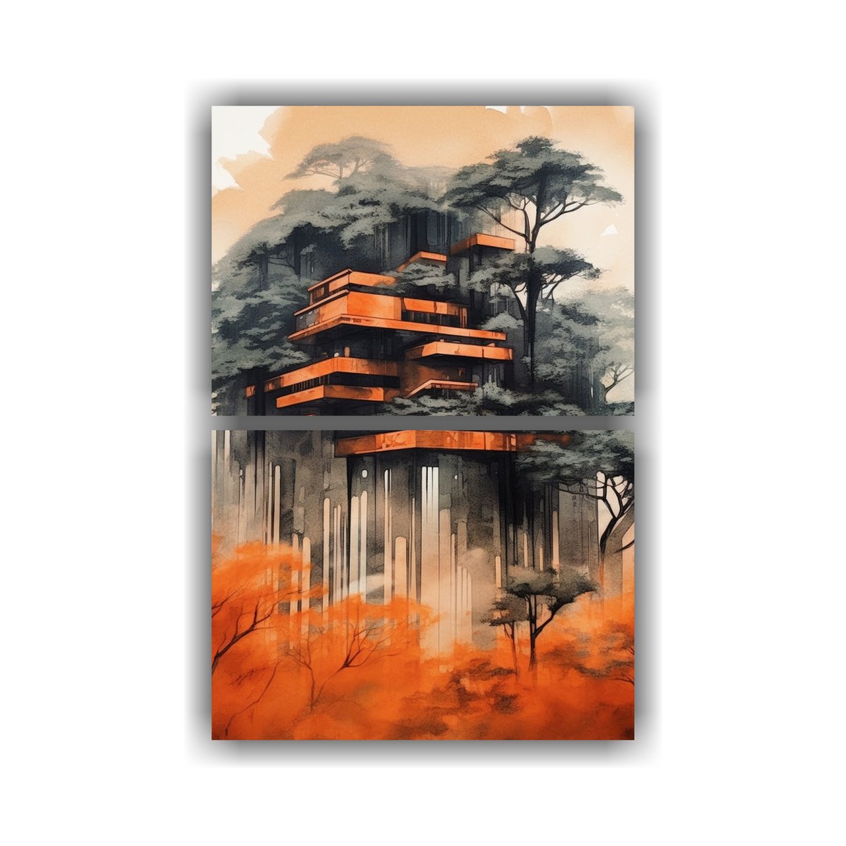 dos-telas-en-bastidor-espectacular-combinaci-n-estudio-arquitect-nico-para-un-edificio-naranja-en-el-estilo-de-pinturas-decorativas