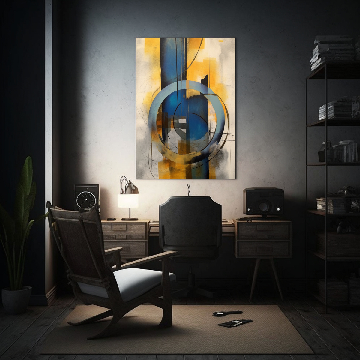 lienzo-abstracto-perspectiva-en-azul-oscuro-y-dorado-1