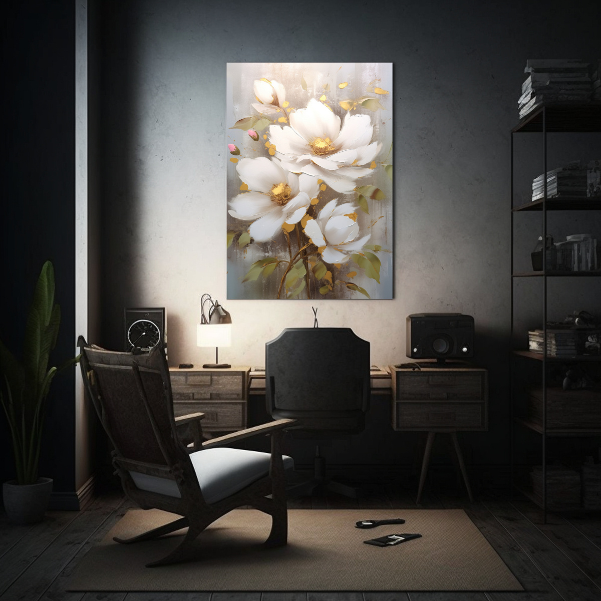 lienzo-alta-calidad-flor-blanca-con-decoraciones-doradas-en-fondo-gris-1