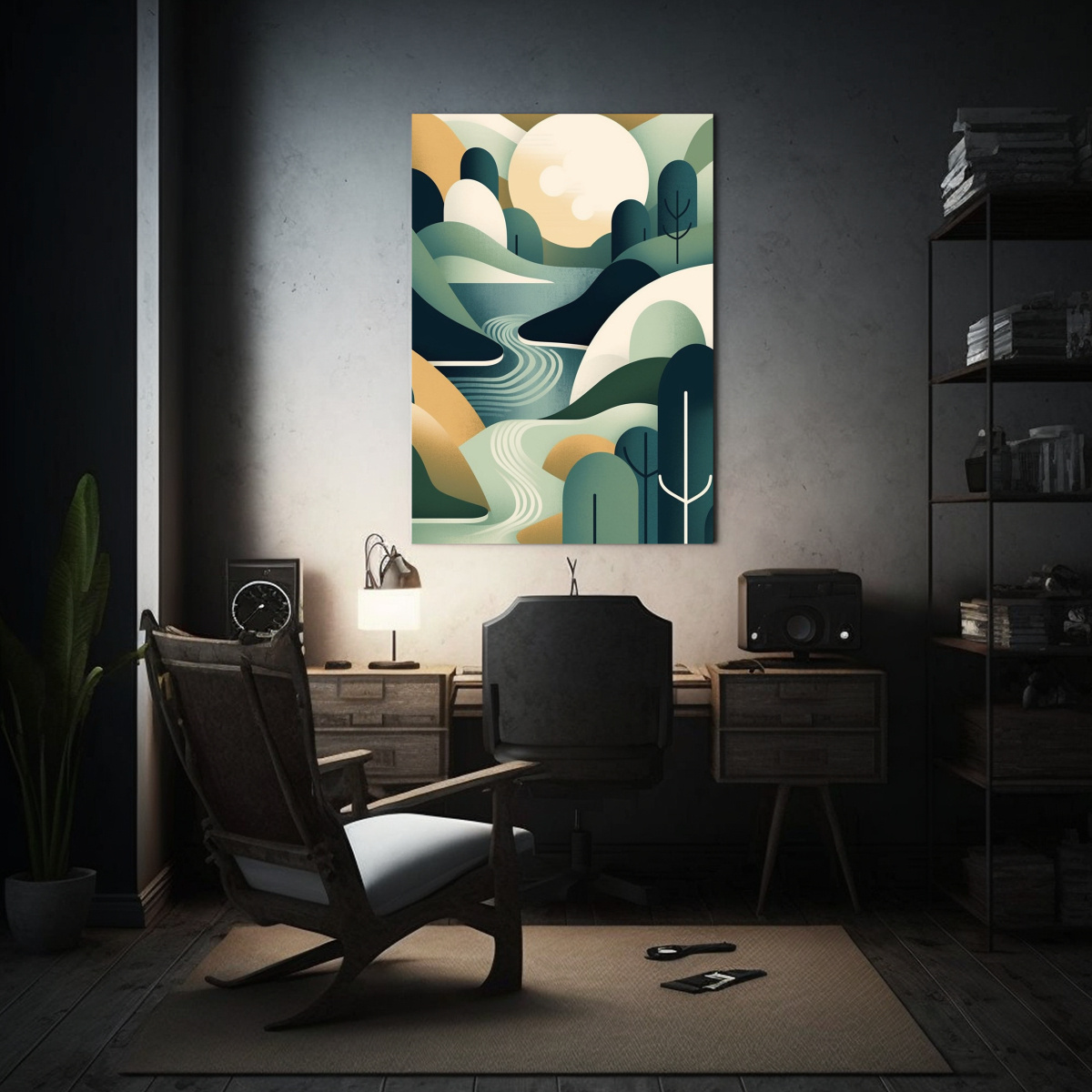 lienzo-de-tela-abstracto-moderno-con-formas-verdes-y-beige-1