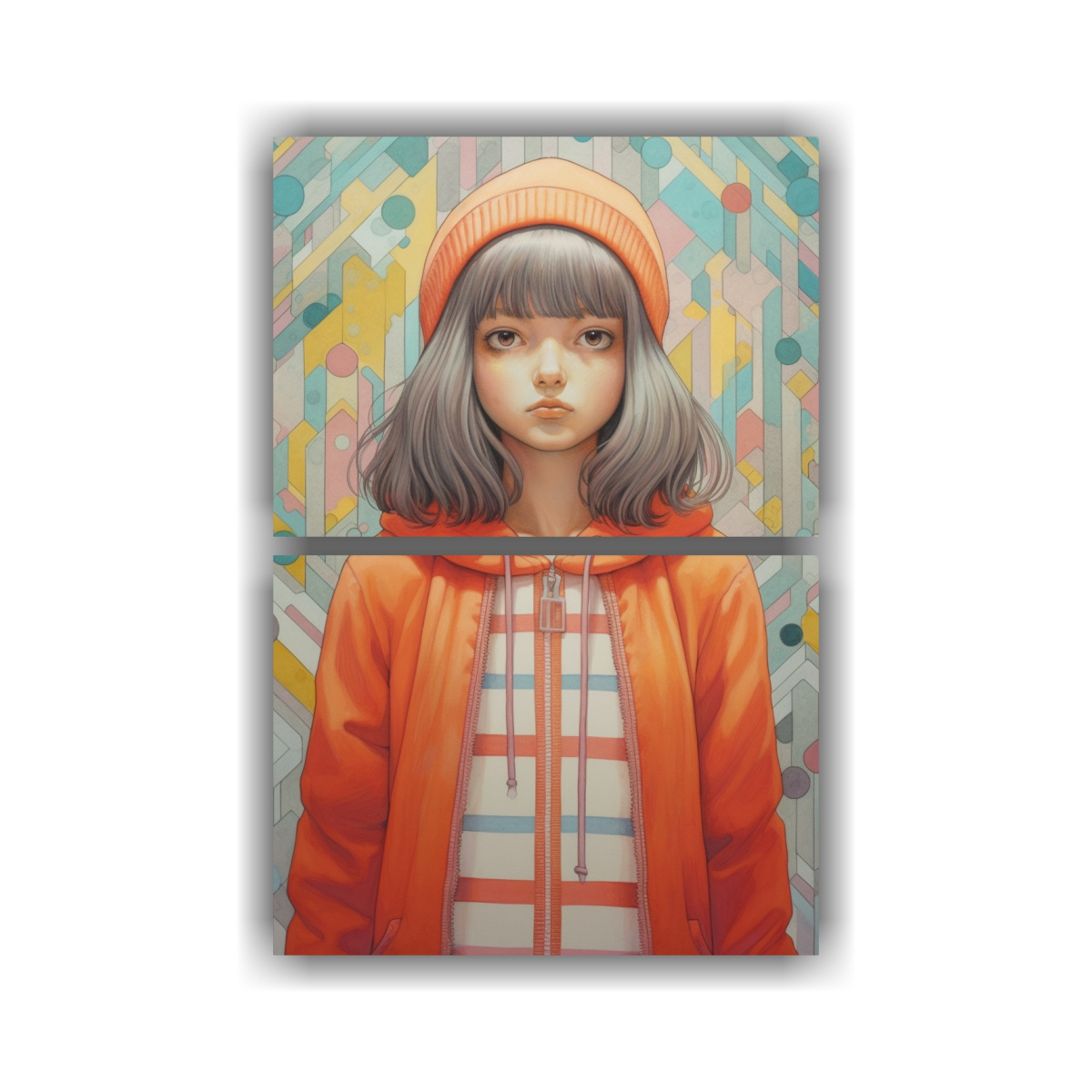 lienzos-tela-sublimada-llamativo-the-manga-girl-in-an-orange-yellow-black-and-grey-sweater