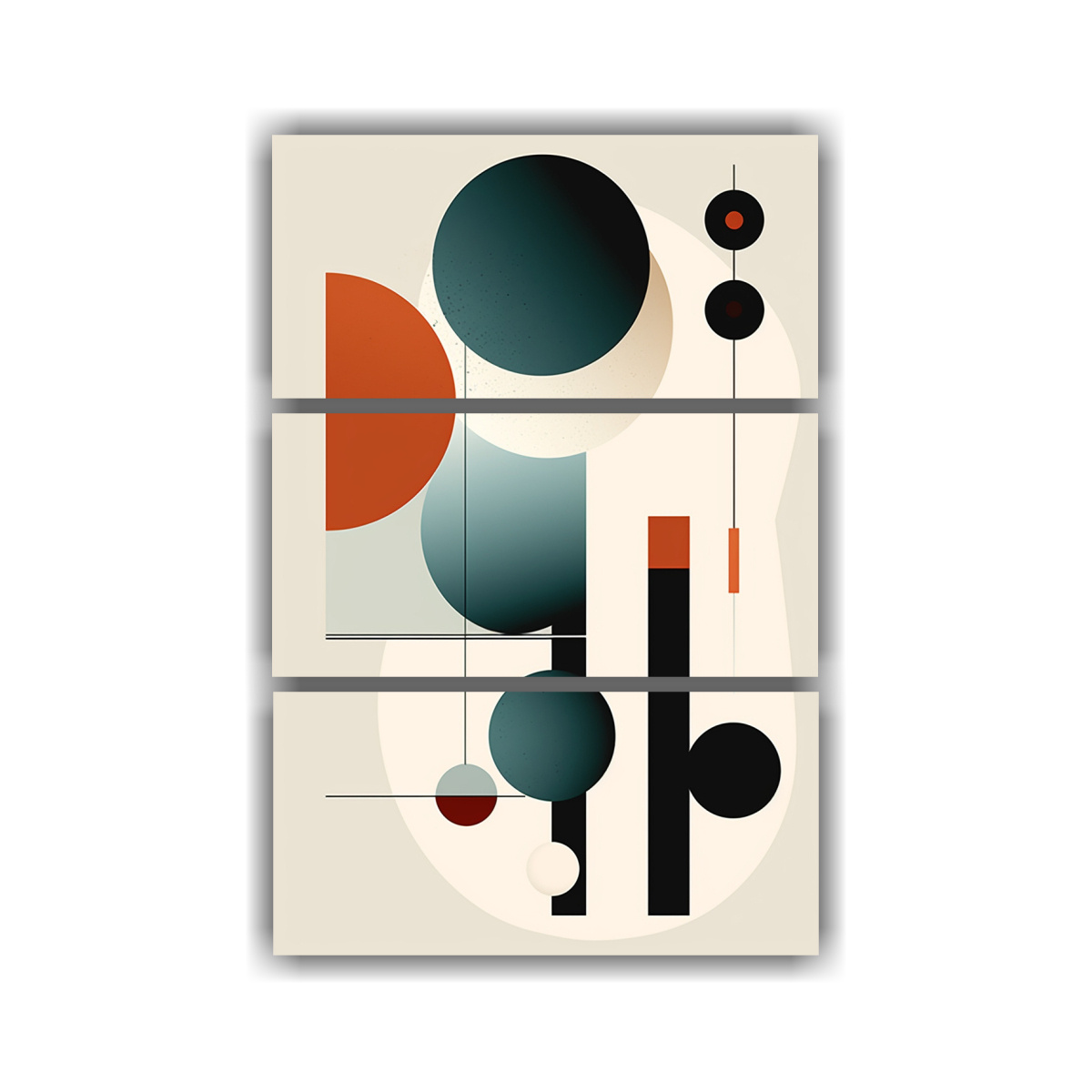 obra-abstracta-de-tres-telas-luz-y-belleza-en-l-neas-rectas-tri-ngulos-y-c-rculos-