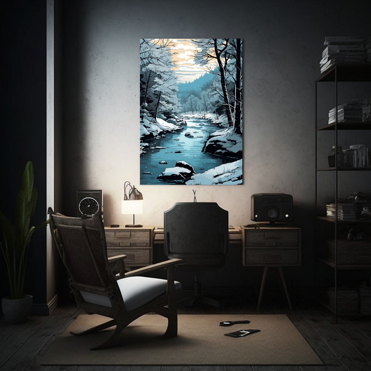 paisaje-de-r-o-con-rboles-nevados-en-europa-estilo-c-mics-de-decoraci-n-pinturas-1