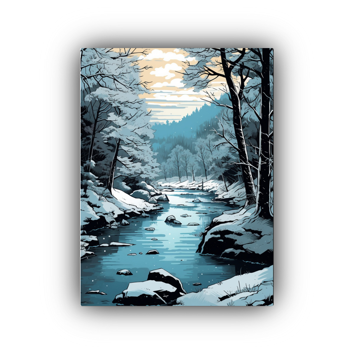 paisaje-de-r-o-con-rboles-nevados-en-europa-estilo-c-mics-de-decoraci-n-pinturas