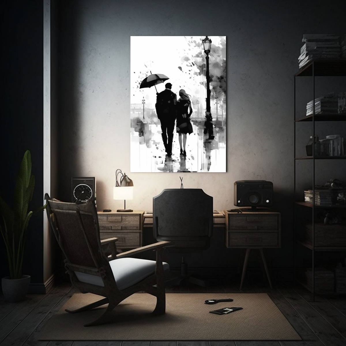 pareja-paseando-bajo-la-lluvia-con-paraguas-junto-a-rboles-arte-impreso-pop-art-1-1