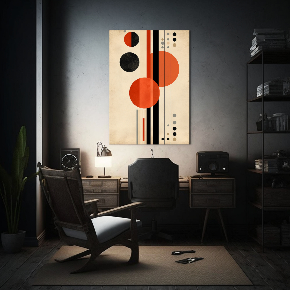 patr-n-intenso-en-lienzo-de-tela-con-c-rculos-y-tonos-negros-y-naranjas-1