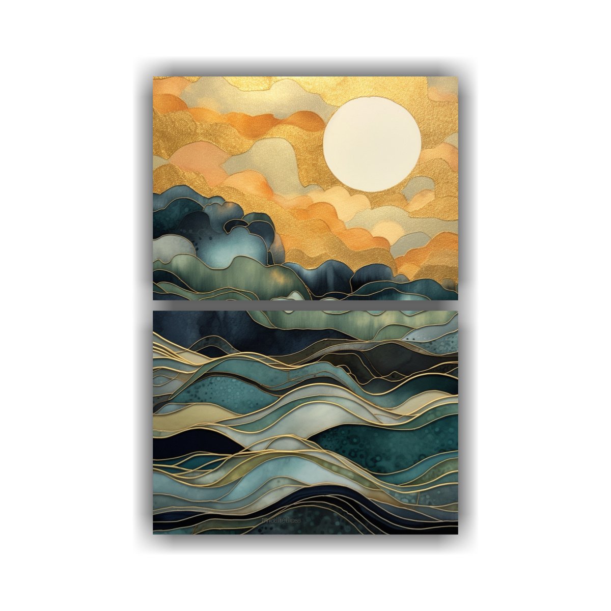 pintura-abstracta-de-dos-cuadros-con-nubes-cerca-de-un-lago-en-estilo-lineal