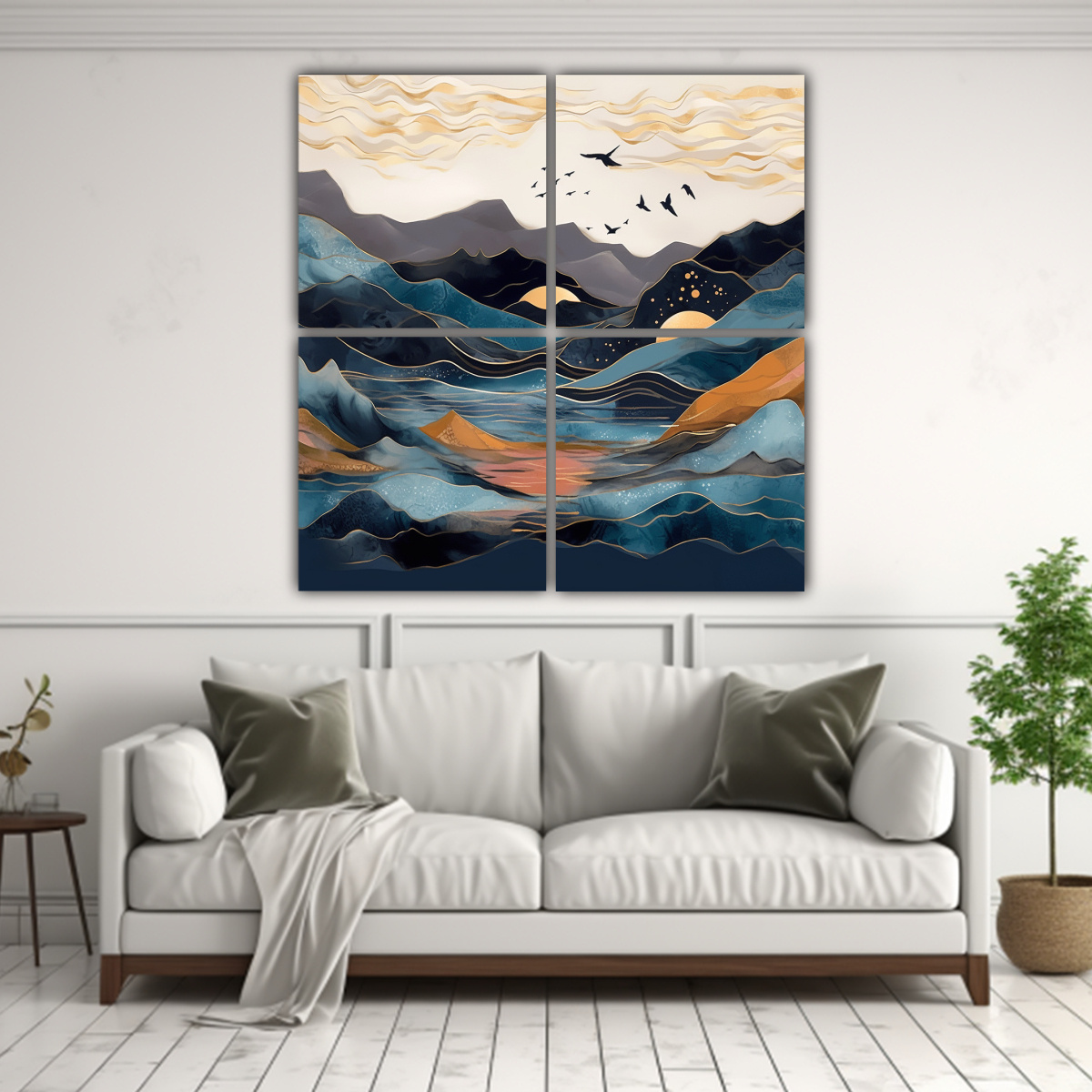 pintura-abstracta-de-monta-as-agua-y-aves-en-l-nea-fina-1