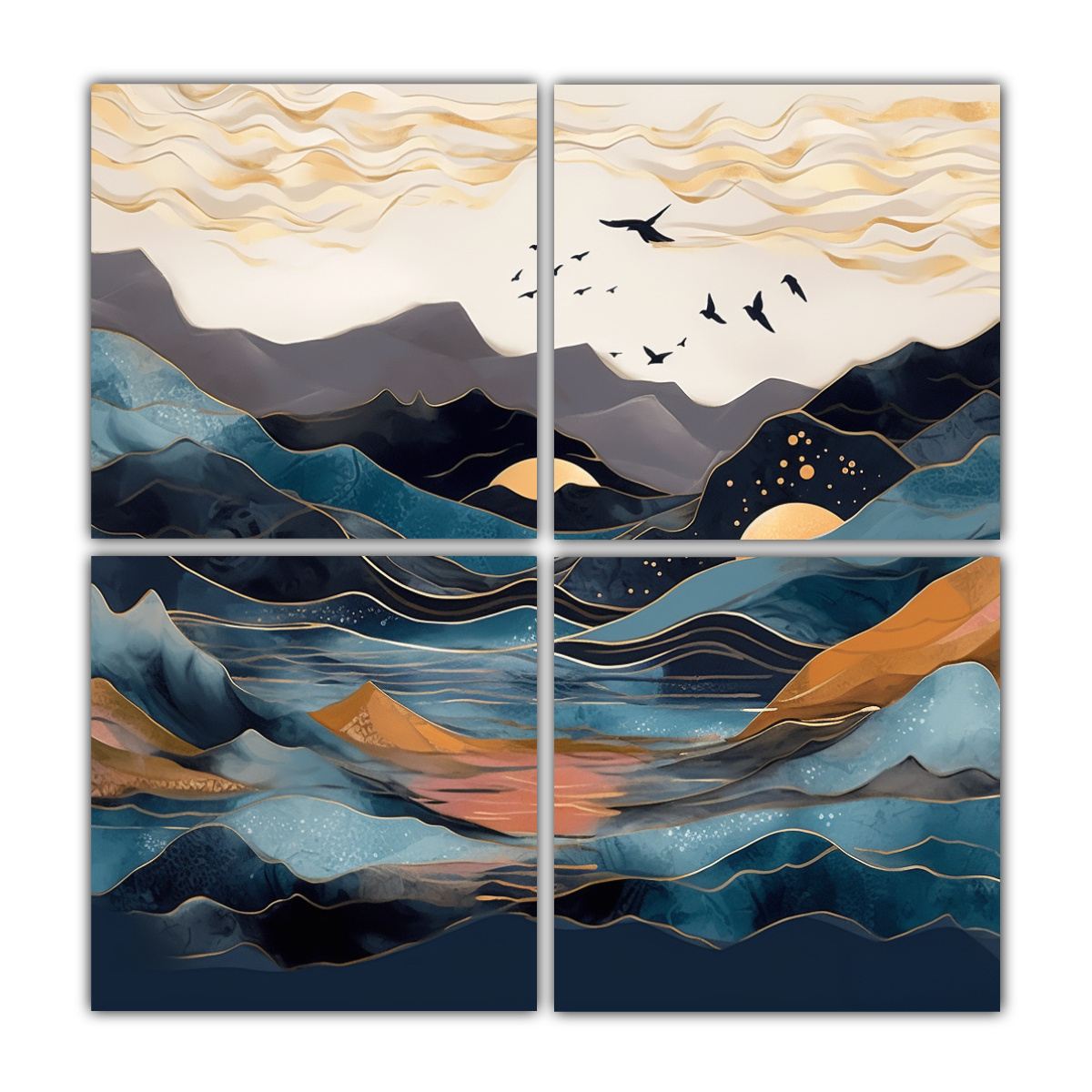 pintura-abstracta-de-monta-as-agua-y-aves-en-l-nea-fina