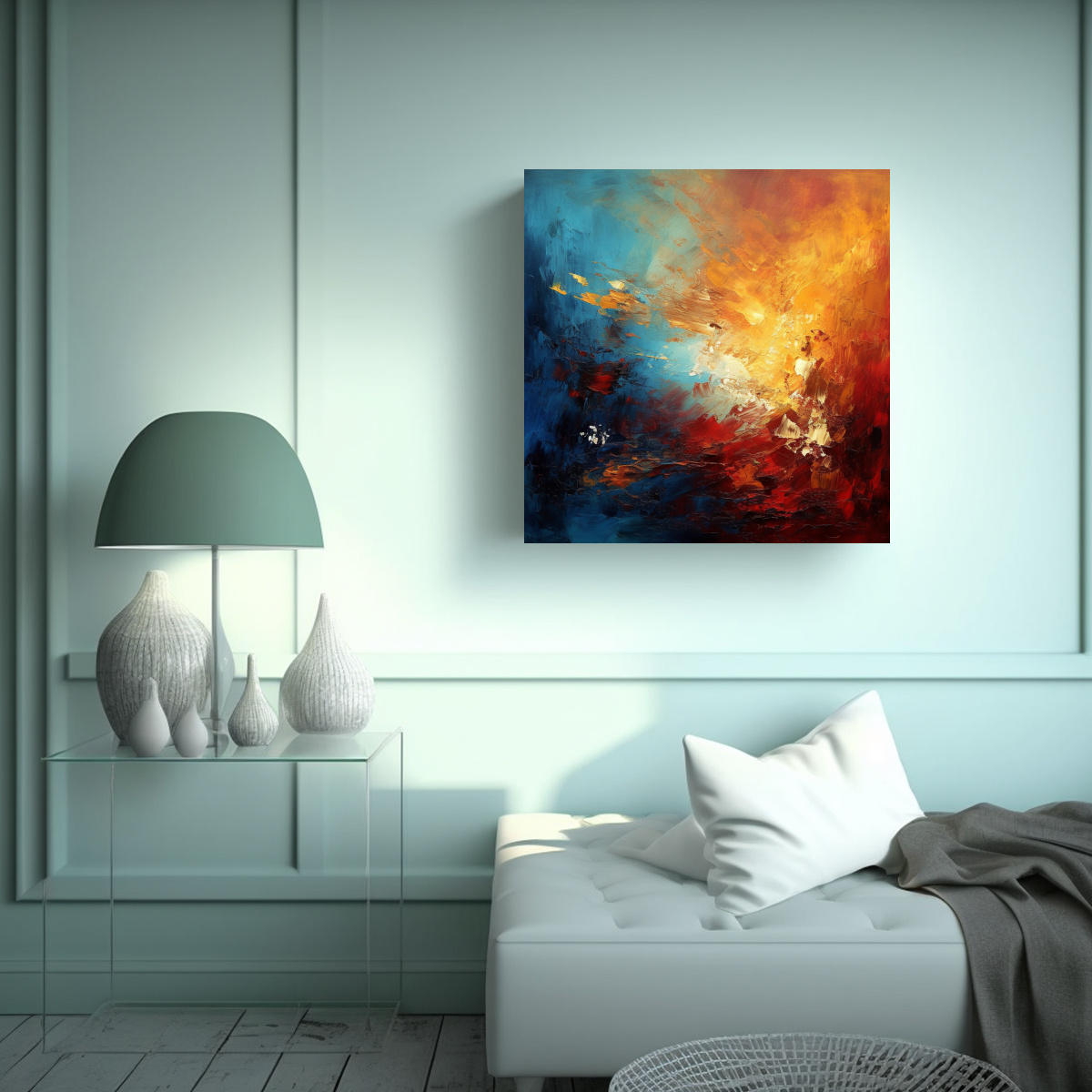 pintura-abstracta-en-leo-enmarcada-con-hermoso-equilibrio-en-tonos-azules-rojos-oscuros-y-hoja-de-oro-1