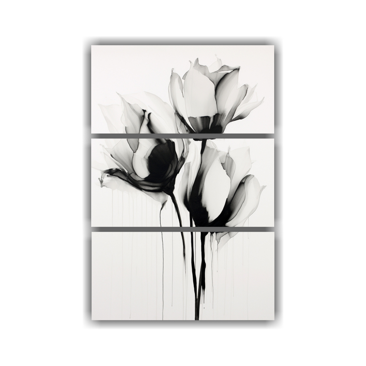 pintura-abstracta-minimalista-de-tulipanes-de-tinta-negra-soplando-en-tres-lienzos-cuadro-nica