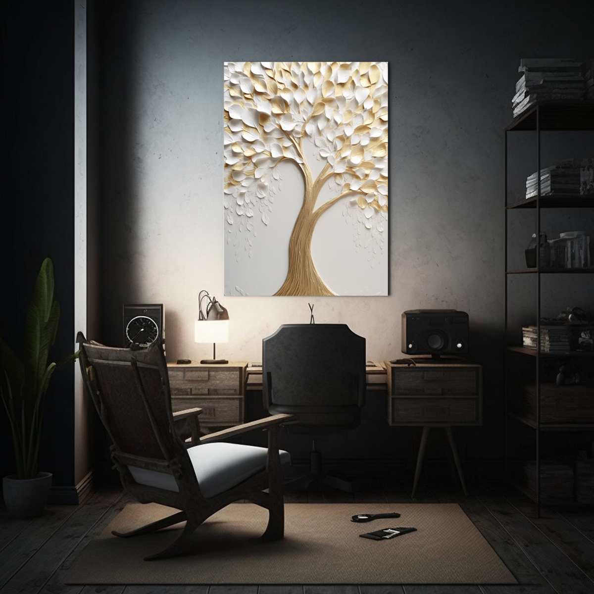pintura-abstracta-moderna-de-rbol-blanco-y-dorado-con-efecto-3d-sobre-lienzo-1