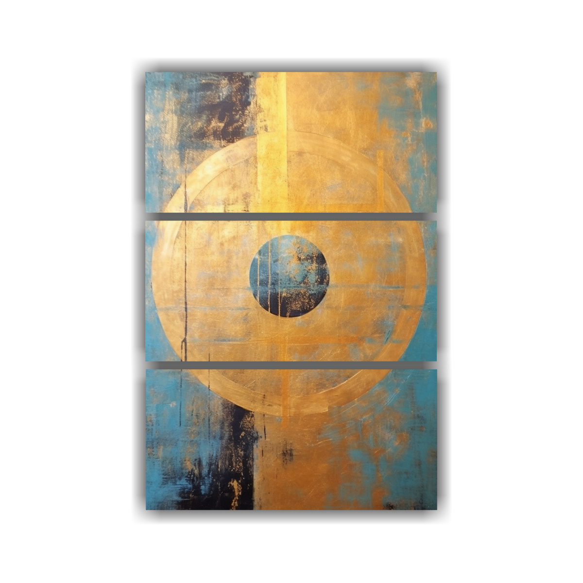 pintura-al-leo-c-rculo-de-tiempo-y-espacio-c-rculos-dorados-en-tres-telas