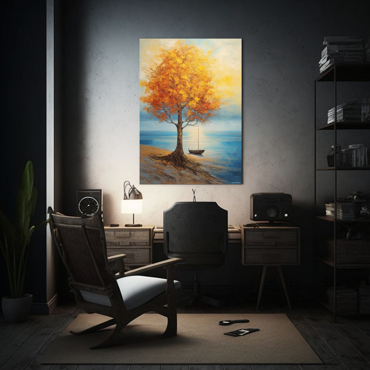 pintura-al-leo-de-paisaje-moderno-con-rbol-de-oto-o-y-barco-1