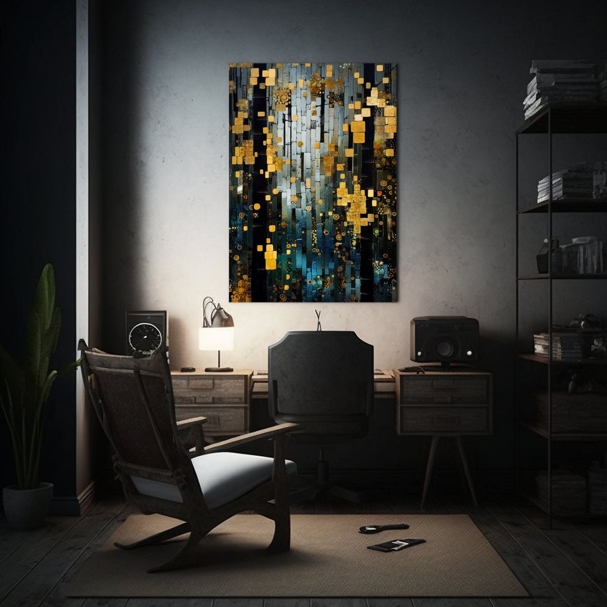 pintura-alegr-a-en-esmalte-negro-y-dorado-con-forma-antropom-rfica-un-primer-plano-1