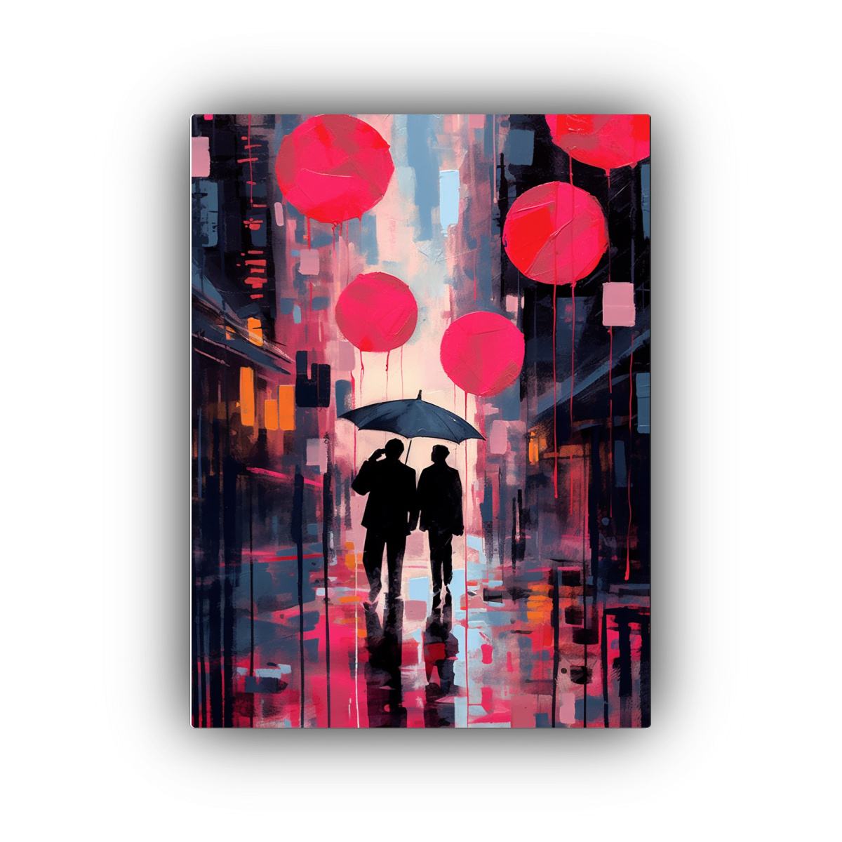 pintura-cuadro-creativa-sim-trico-de-manolo-gifford-con-sombrillas-rojas-y-una-rana-