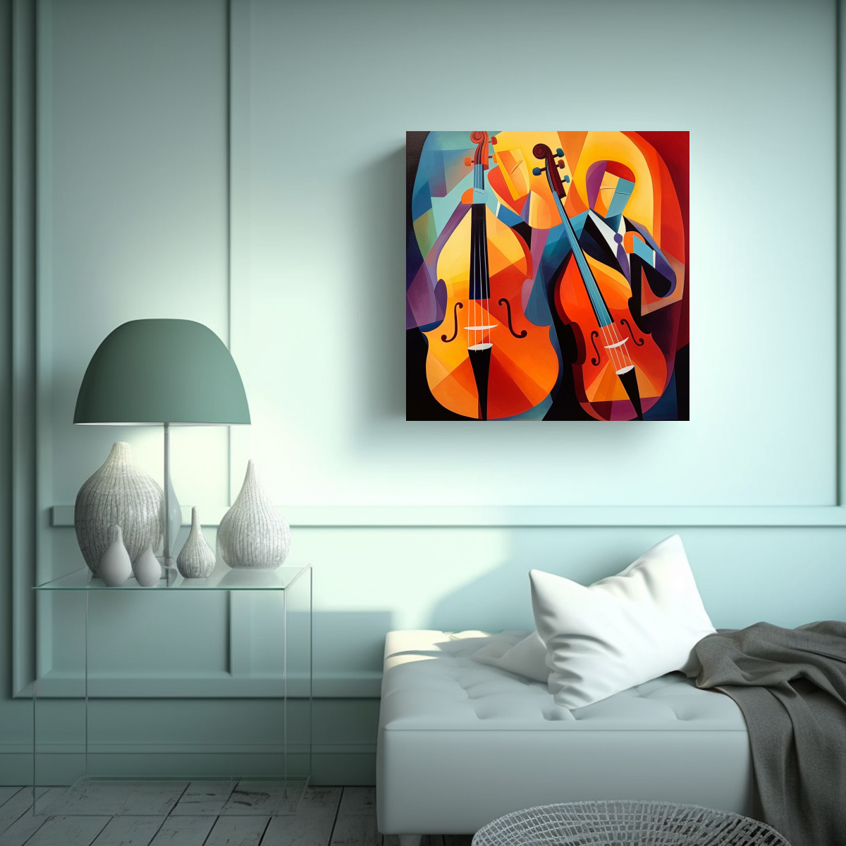 pintura-de-arte-de-pared-moderno-alegre-de-un-contrabajista-de-jazz-estilizado-1