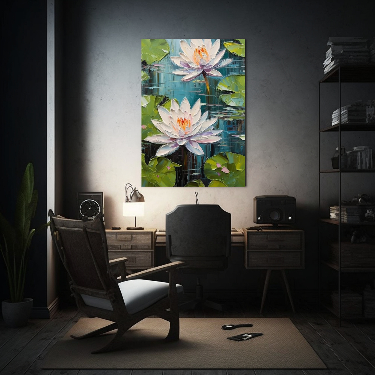 pintura-de-lienzo-de-tema-impactante-de-lirios-de-agua-en-el-estilo-de-t-cnica-de-pesado-impasto-1