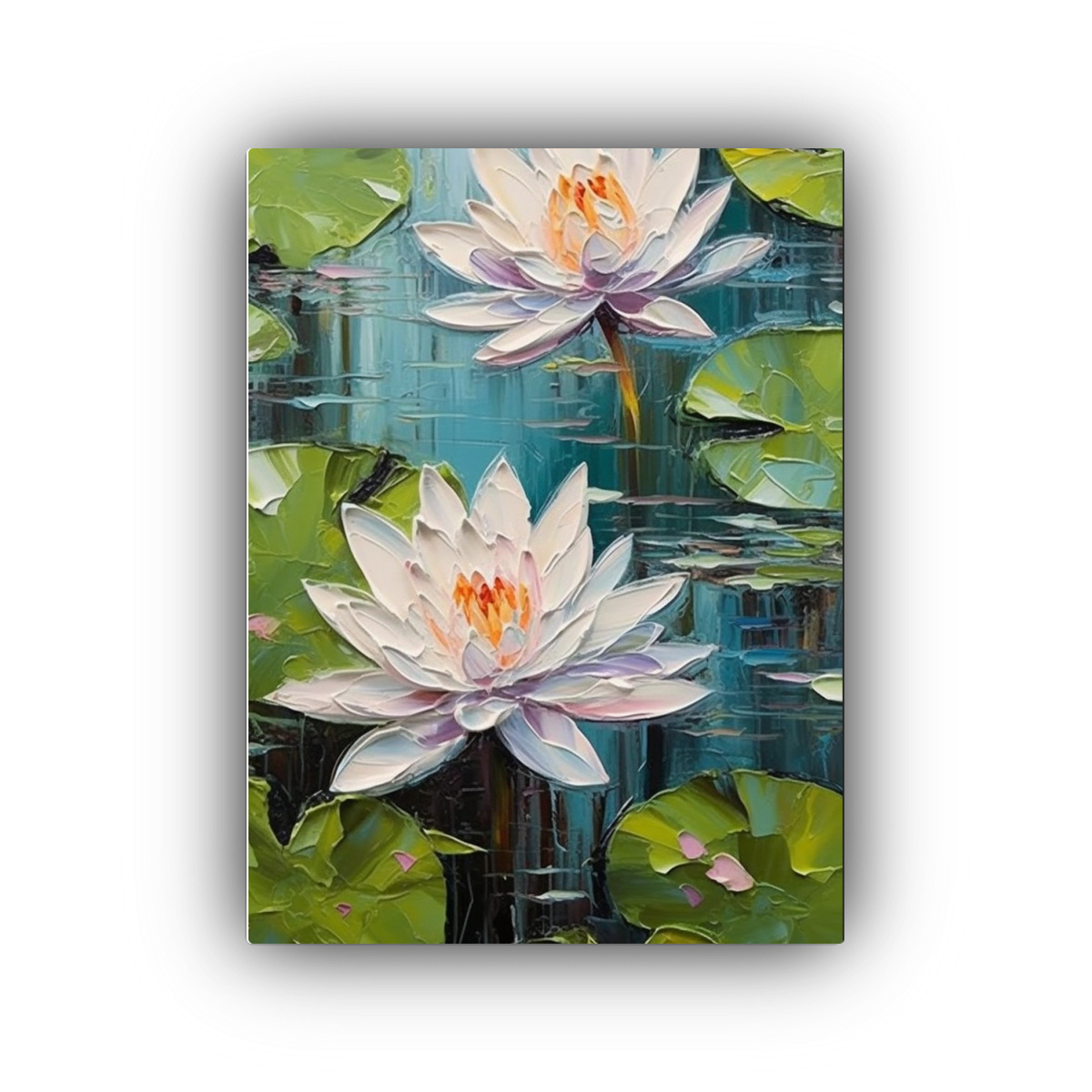 pintura-de-lienzo-de-tema-impactante-de-lirios-de-agua-en-el-estilo-de-t-cnica-de-pesado-impasto