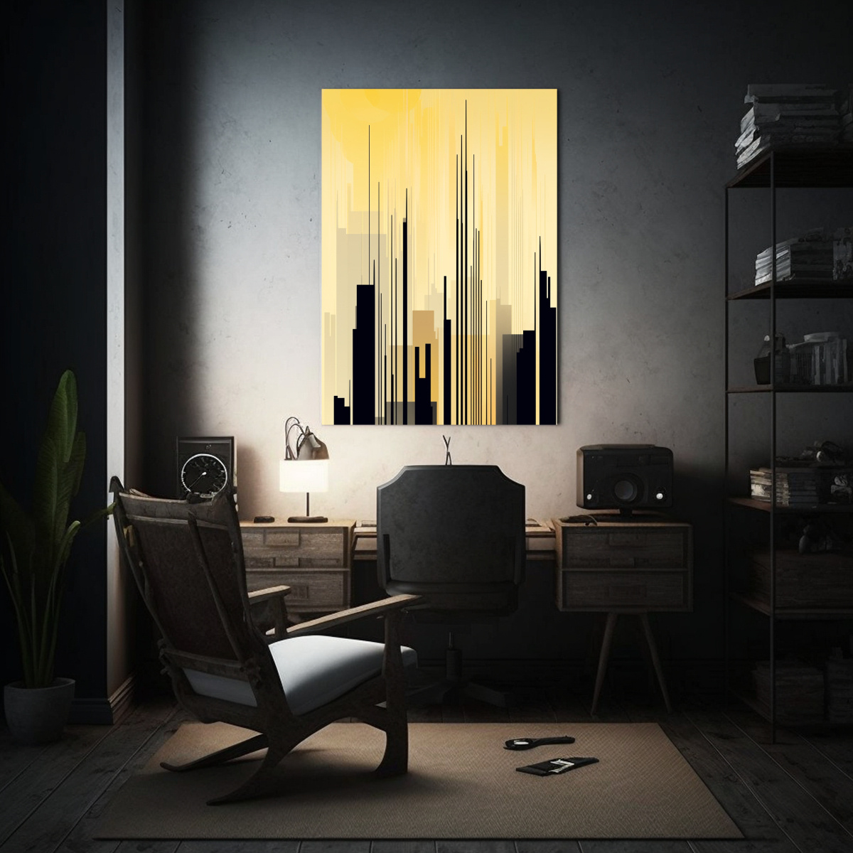 pintura-decorativa-con-fondo-amarillo-negro-y-crema-con-horizonte-crema-resistente-1