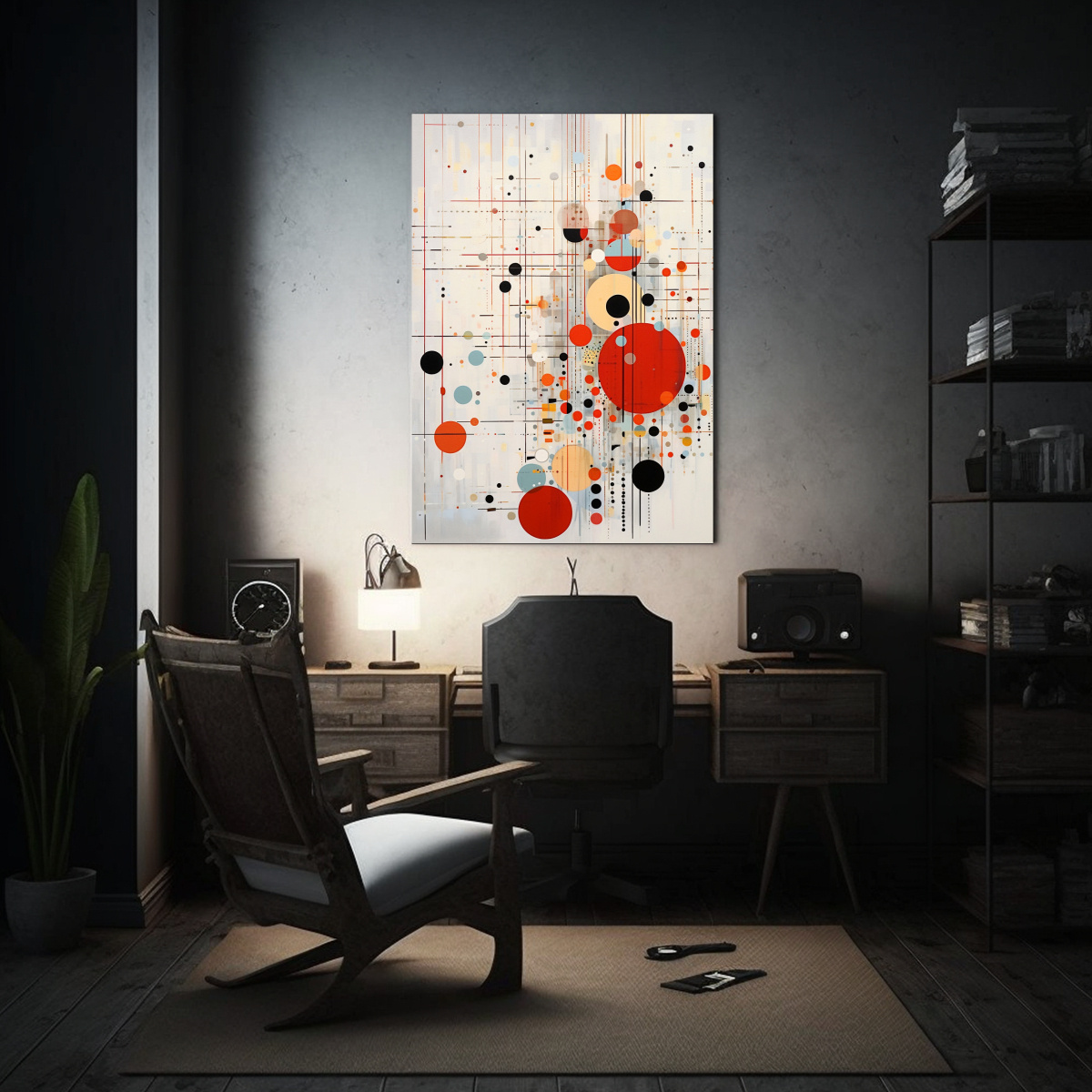 pintura-decorativa-de-lienzo-impreso-con-grandes-reas-de-espacio-en-blanco-y-puntos-y-l-neas-de-color-1