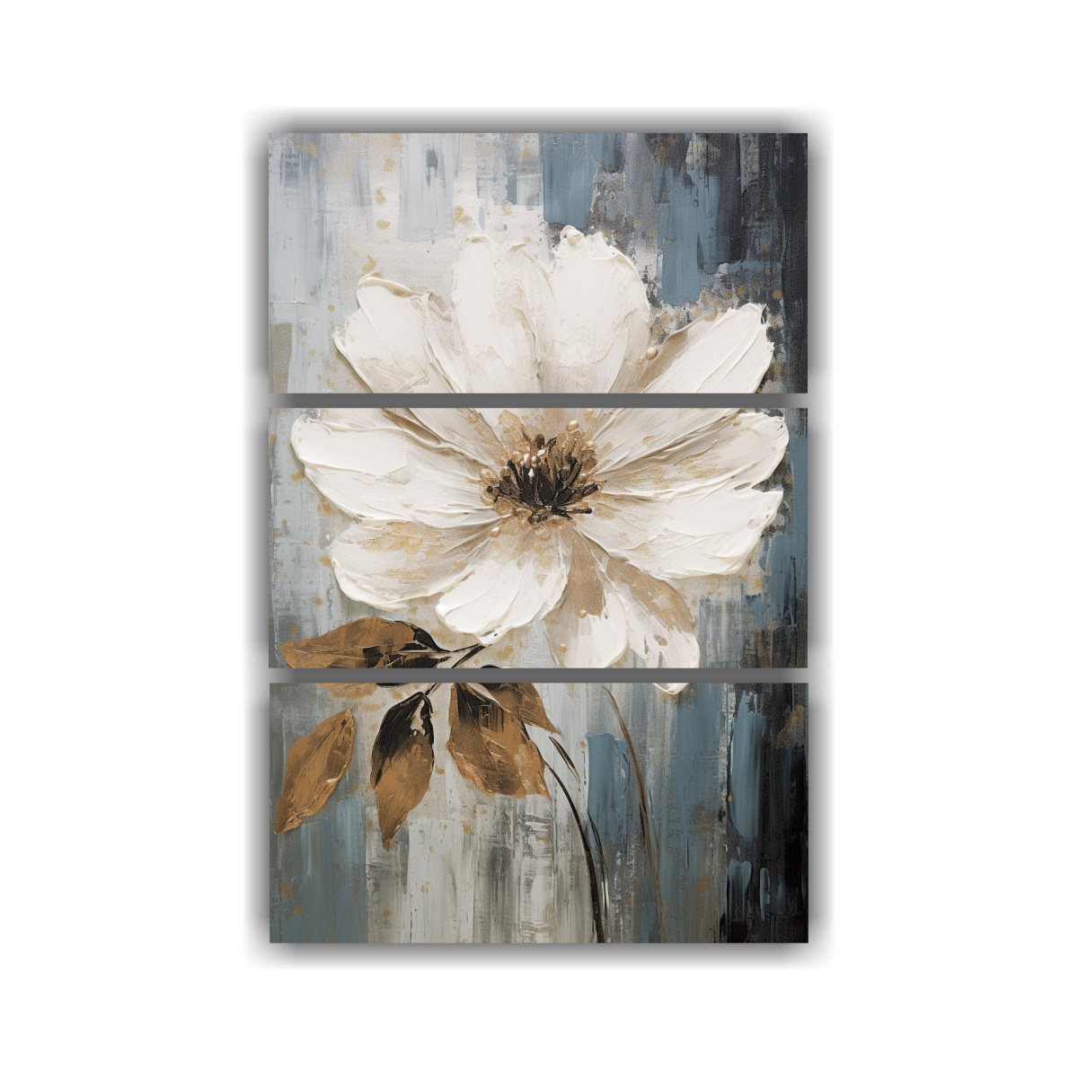 pintura-decorativa-en-lienzo-de-flor-blanca-en-marco-beige-estilo-tres-artes-